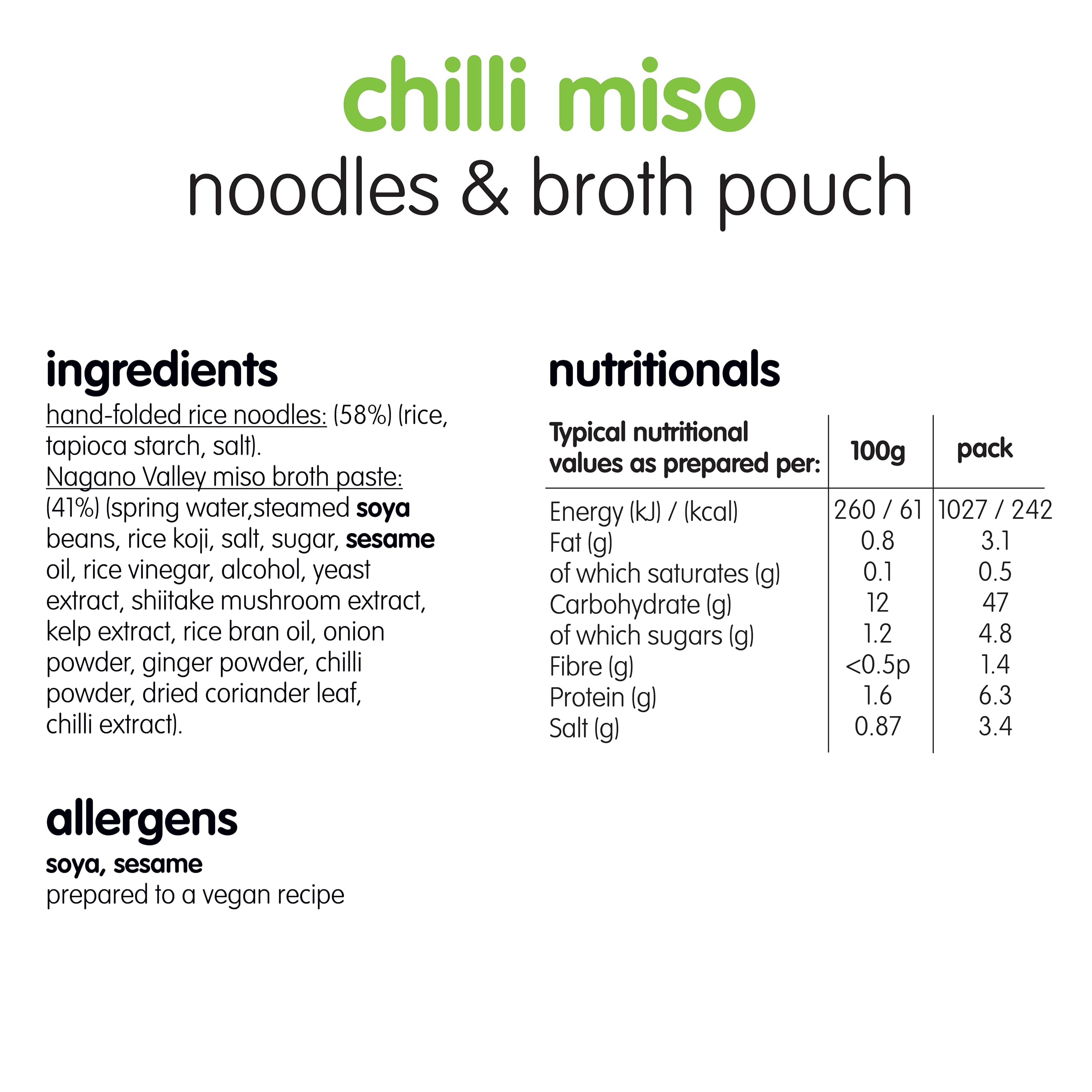 Itsu Chilli Miso Noodles & Broth Pouch 85g - Pack of 6 | Gluten Free Vegan Instant Noodles
