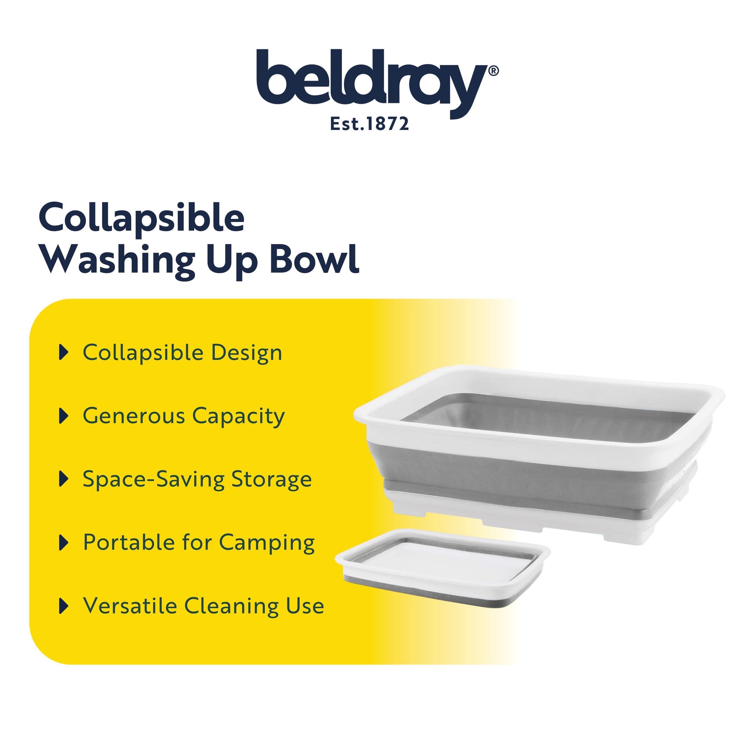 Beldray Collapsible Washing Up Bowl - Foldable Dish Basin for Camping, Kitchen Sink Use | Grey Plastic 2