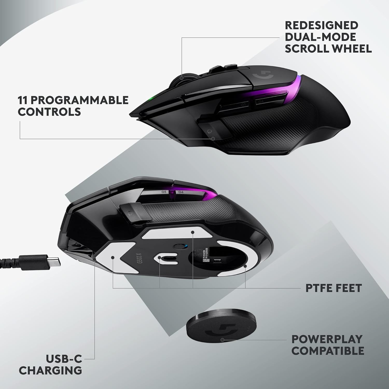 Logitech G502 X PLUS LIGHTSPEED Wireless RGB Gaming Mouse - Black 7