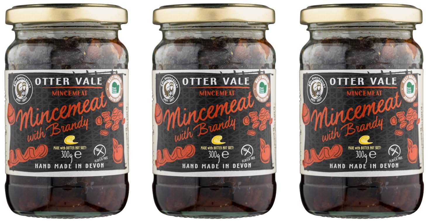 Otter Vale Mincemeat with Brandy - Gluten-Free, Hand-Made in Devon, 300g Glass Jar (Pack of 3)