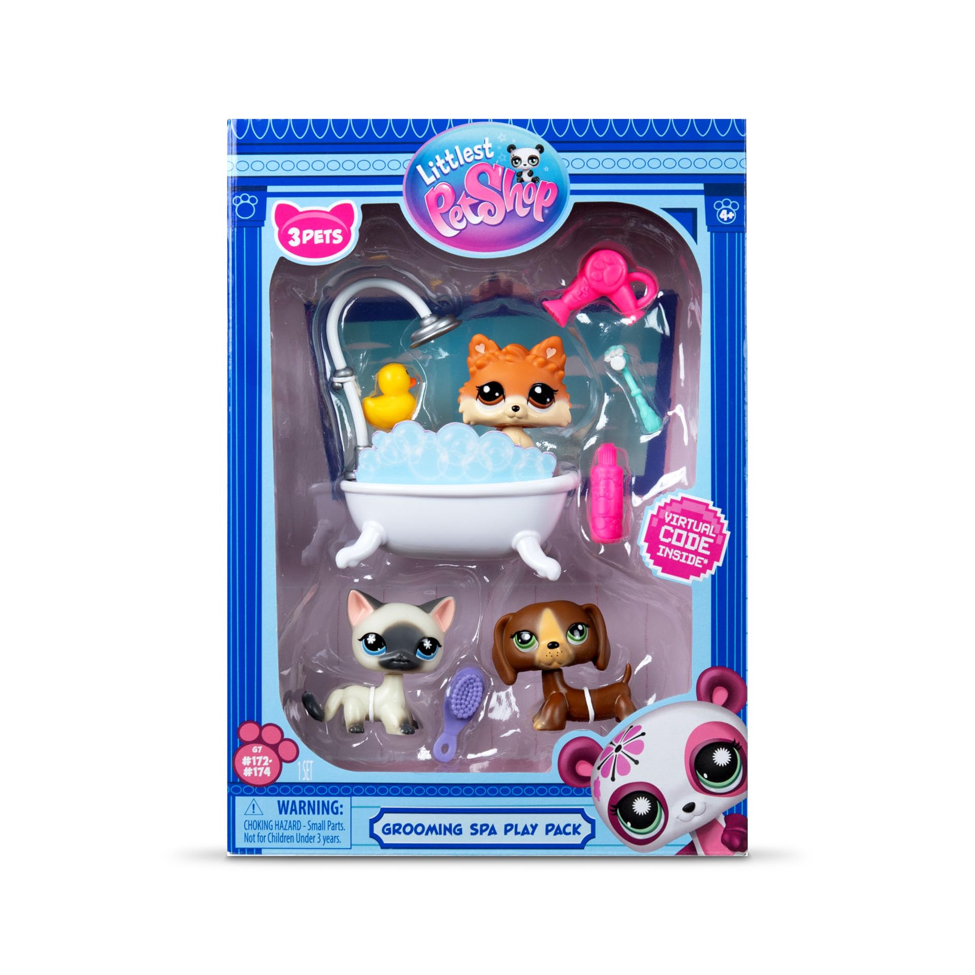 Littlest Pet Shop Grooming Spa Play Pack - 3 Mini Bobble Head Pets with Accessories & Virtual Code 7