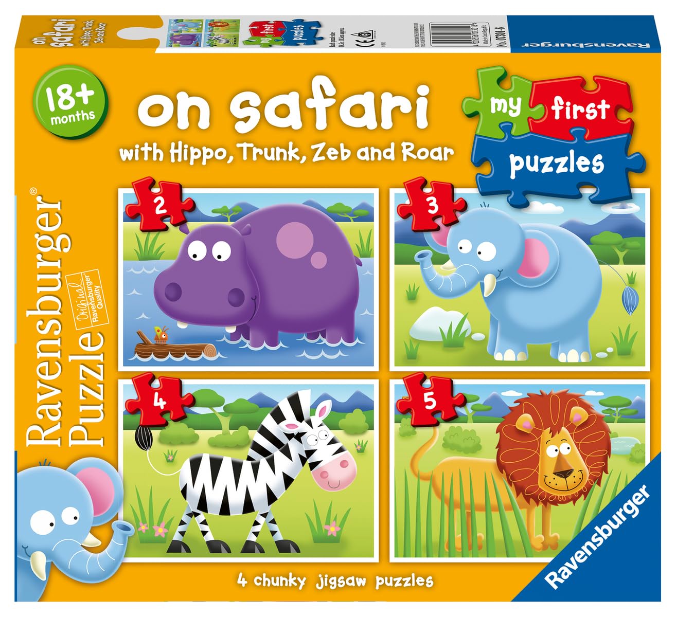 Ravensburger On Safari My First Jigsaw Puzzles - 2, 3, 4, and 5 Piece Set for Toddlers 18 Months+