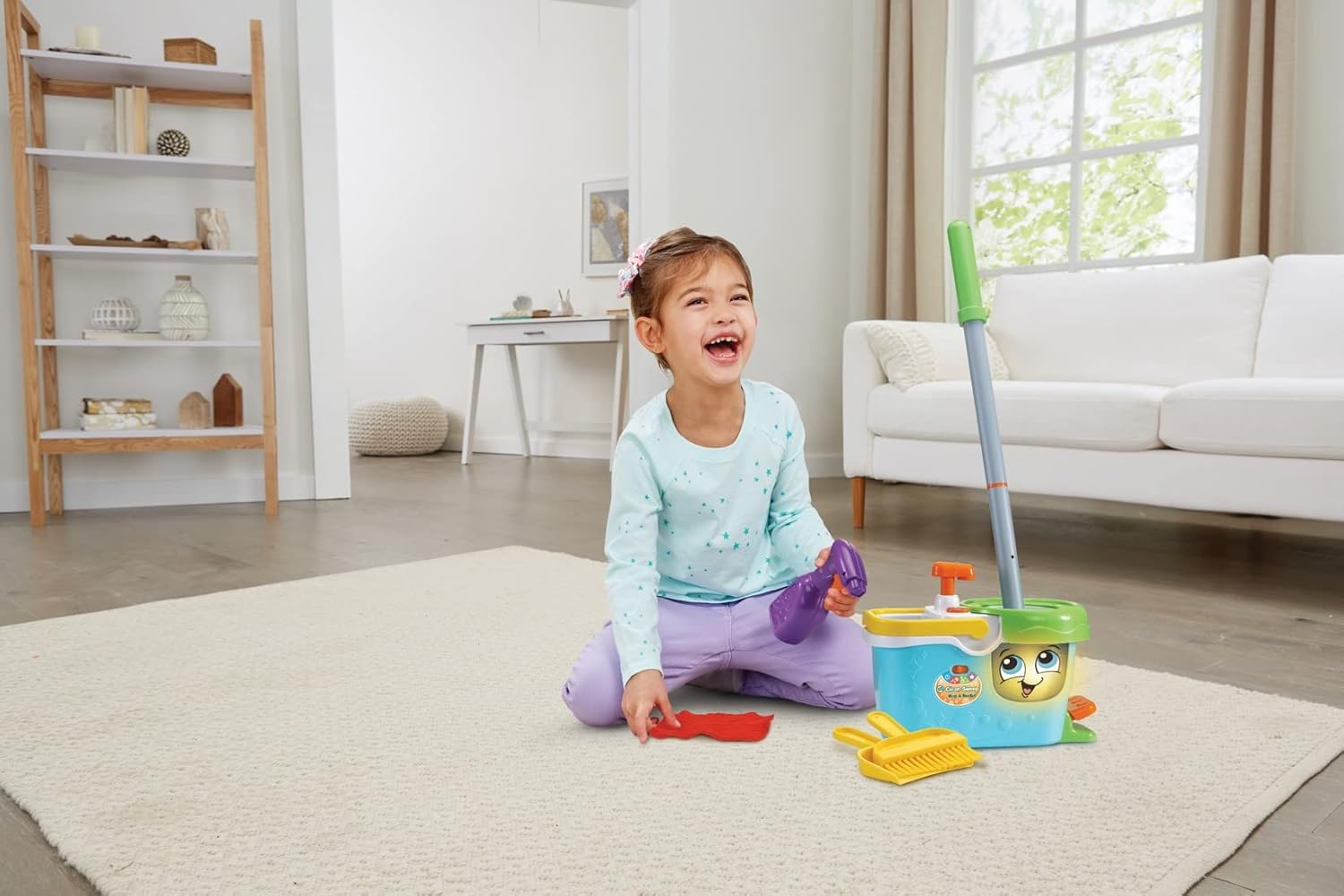 LeapFrog Clean Sweep Mop & Bucket - Interactive Pretend Play Set with Sound & Lights for Toddlers 3+ 5