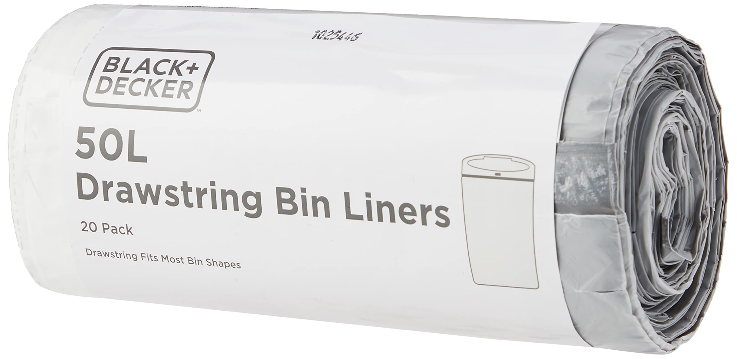 BLACK+DECKER 50L Drawstring Bin Liners - Heavy Duty Plastic Bags | 20 Pack, White