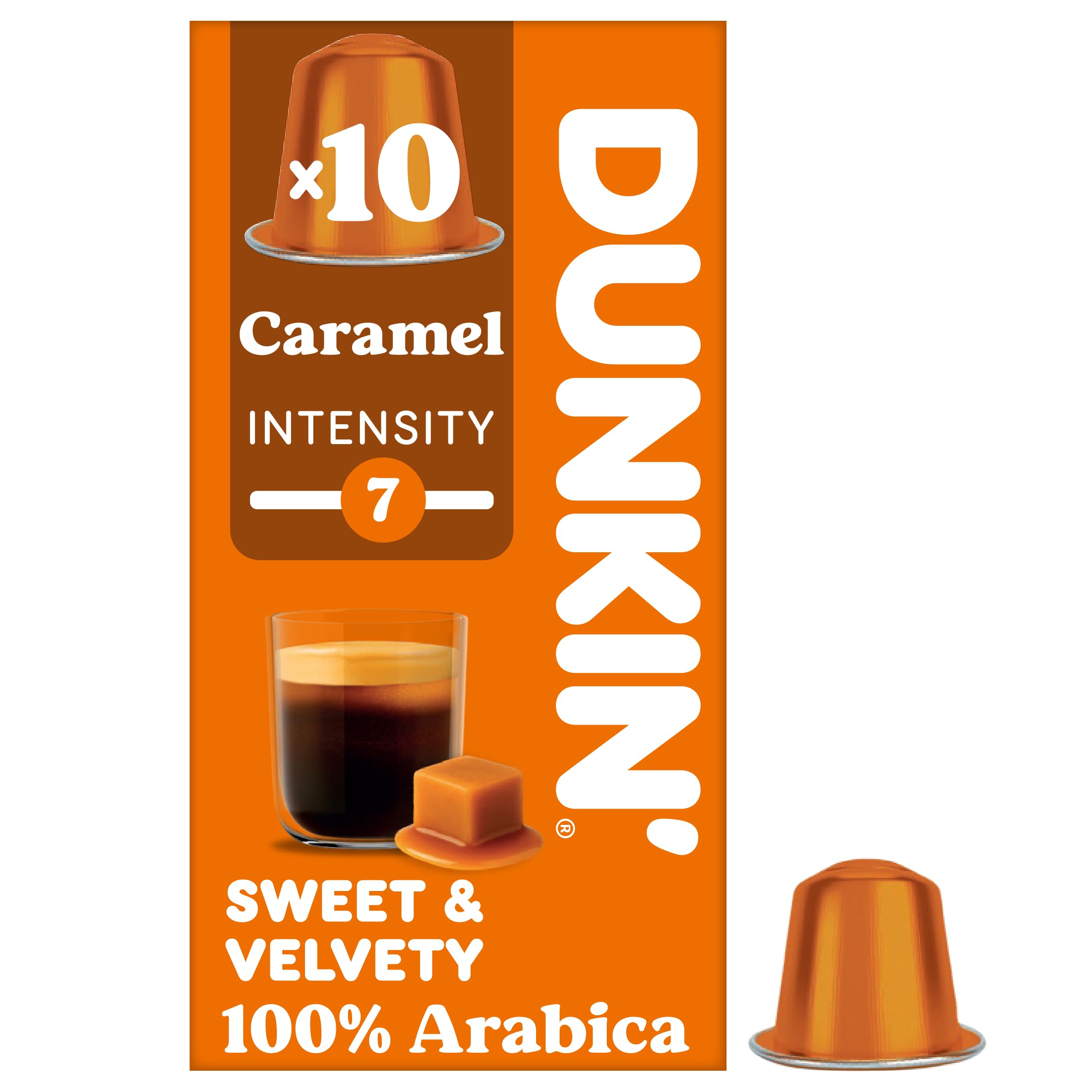 Dunkin' Donuts Caramel Blend Coffee Capsules for Nespresso | Medium Roast, Intensity 7 | 10 Count 1