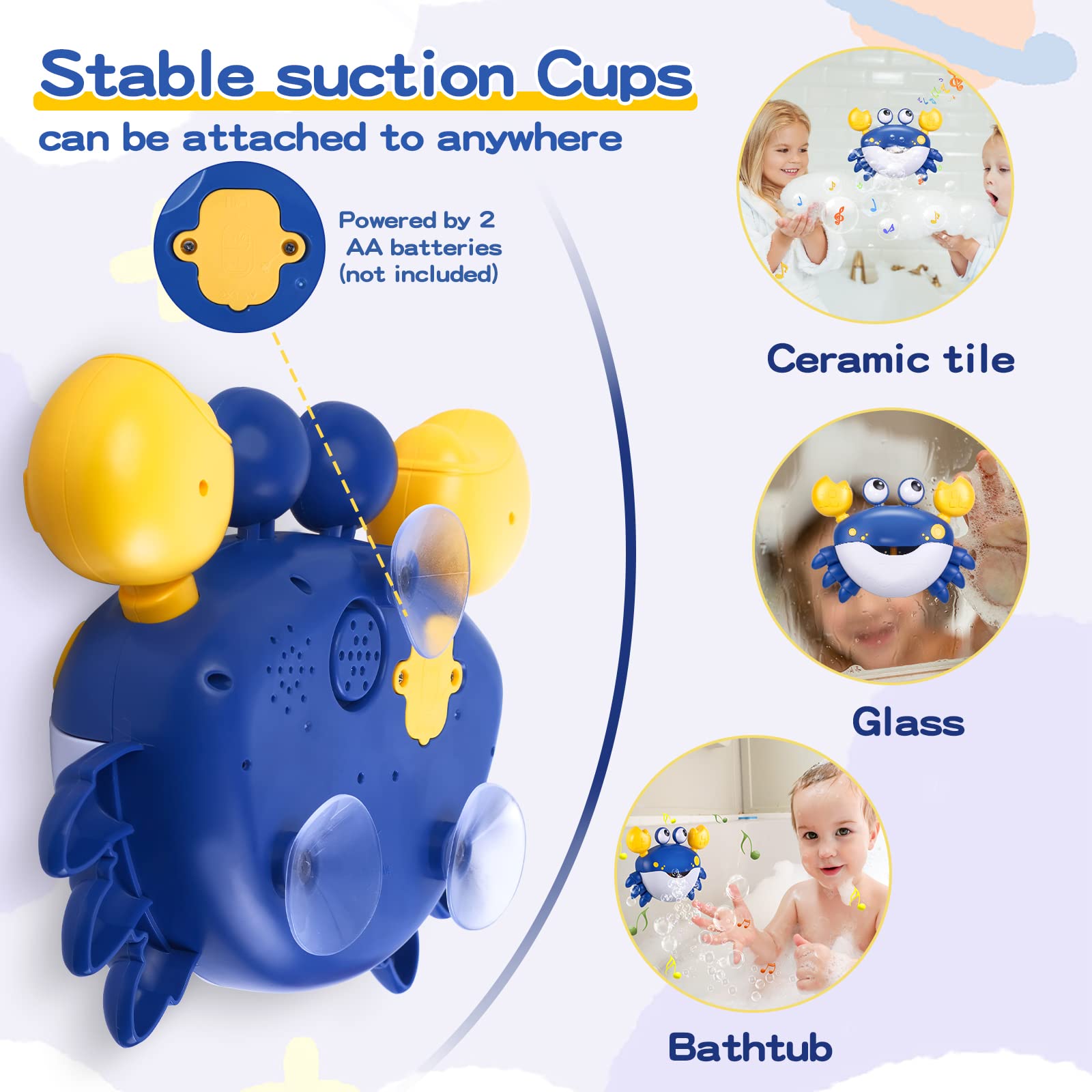 Jiosdo Crab Bath Bubble Maker - 2-in-1 Bubble & Music Toy for Toddlers 5