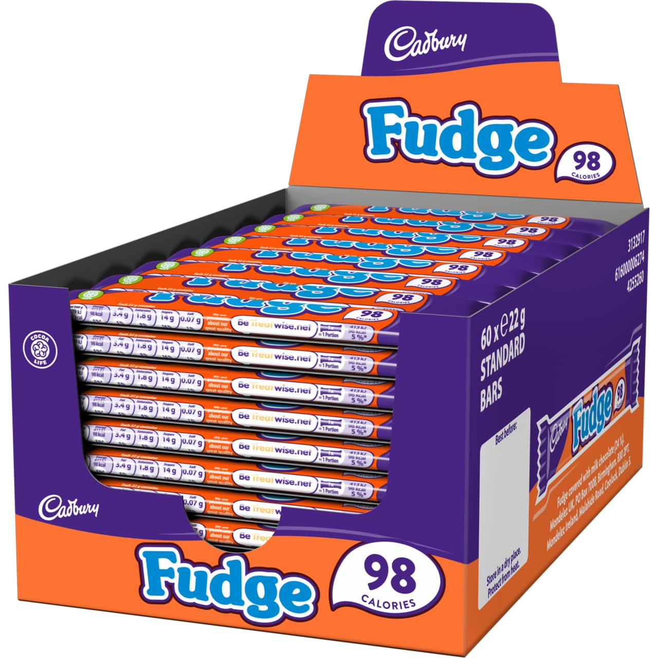 Cadbury Fudge Chocolate Bar 22g (Pack of 60) - Milk Chocolate Covered Fudge 5