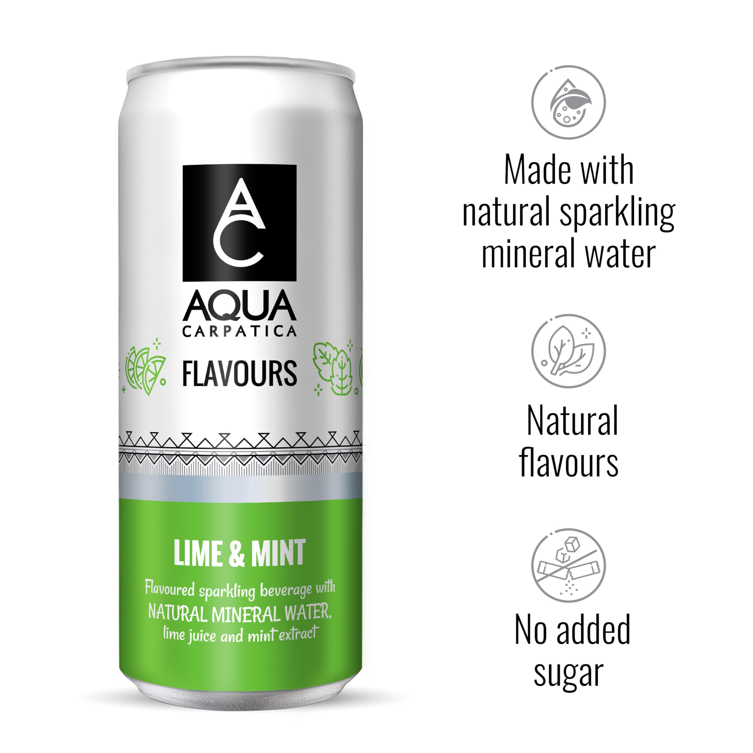 Aqua Carpatica Sparkling Flavours Lime & Mint - Naturally Sweetened, 330ml Cans (Pack of 4) 3