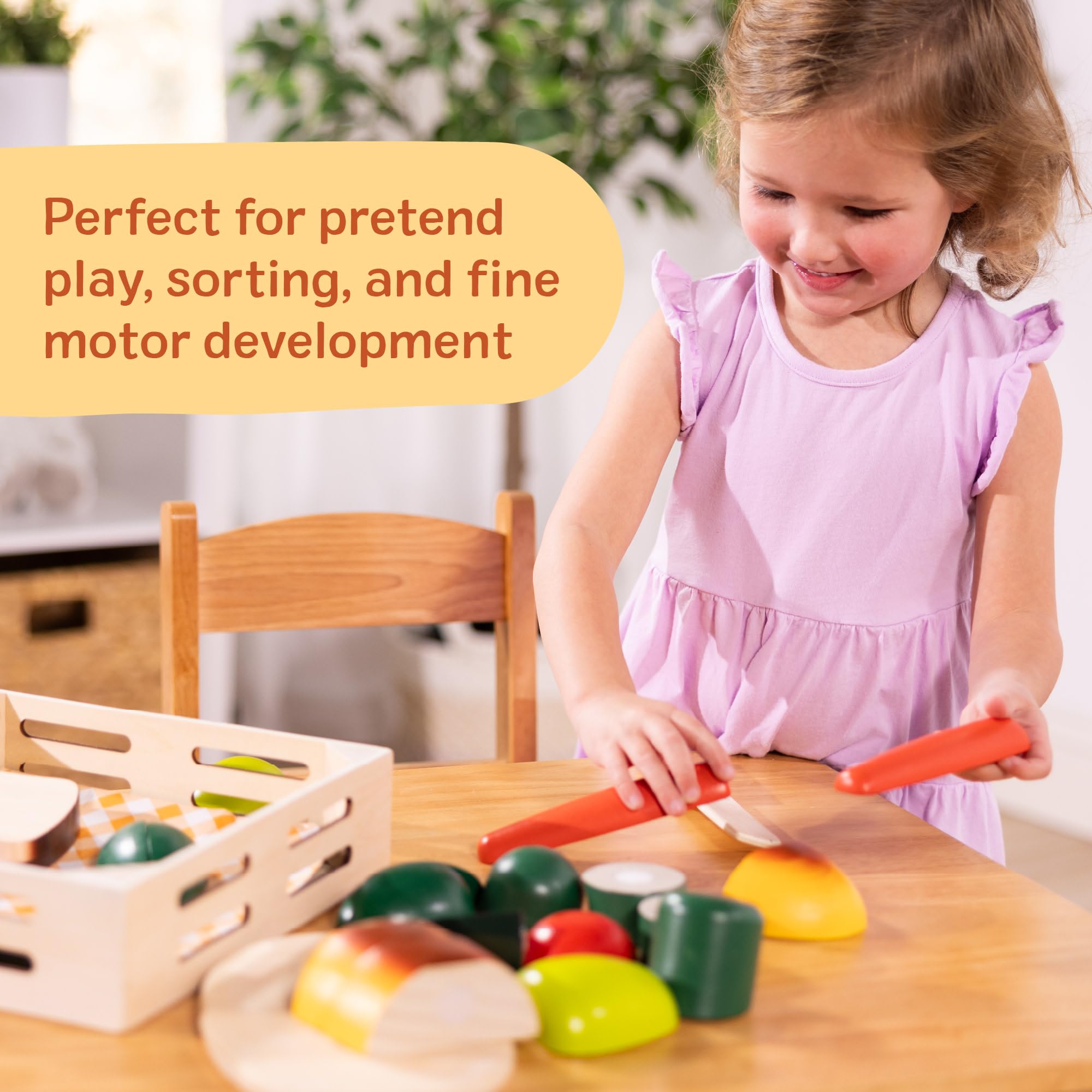 Melissa & Doug Cutting Food Play Food Set with Wooden Pieces, Knife, Cutting Board for Ages 3+ 6