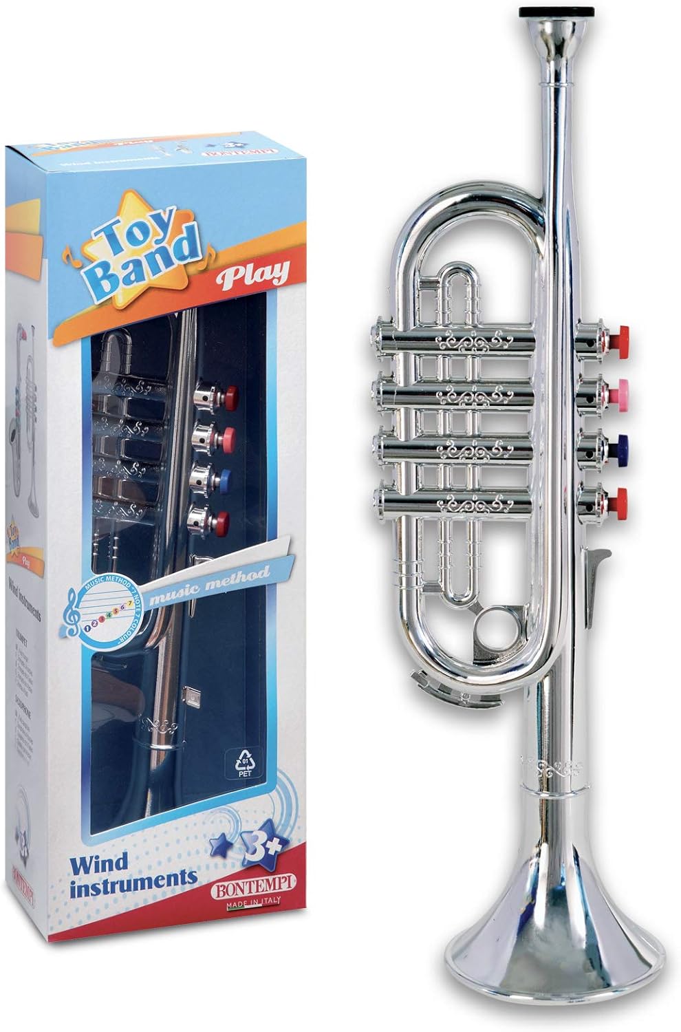 Bontempi 32 3831 4-Note Silver Trumpet - Musical Toy for Kids 3 Years & Up