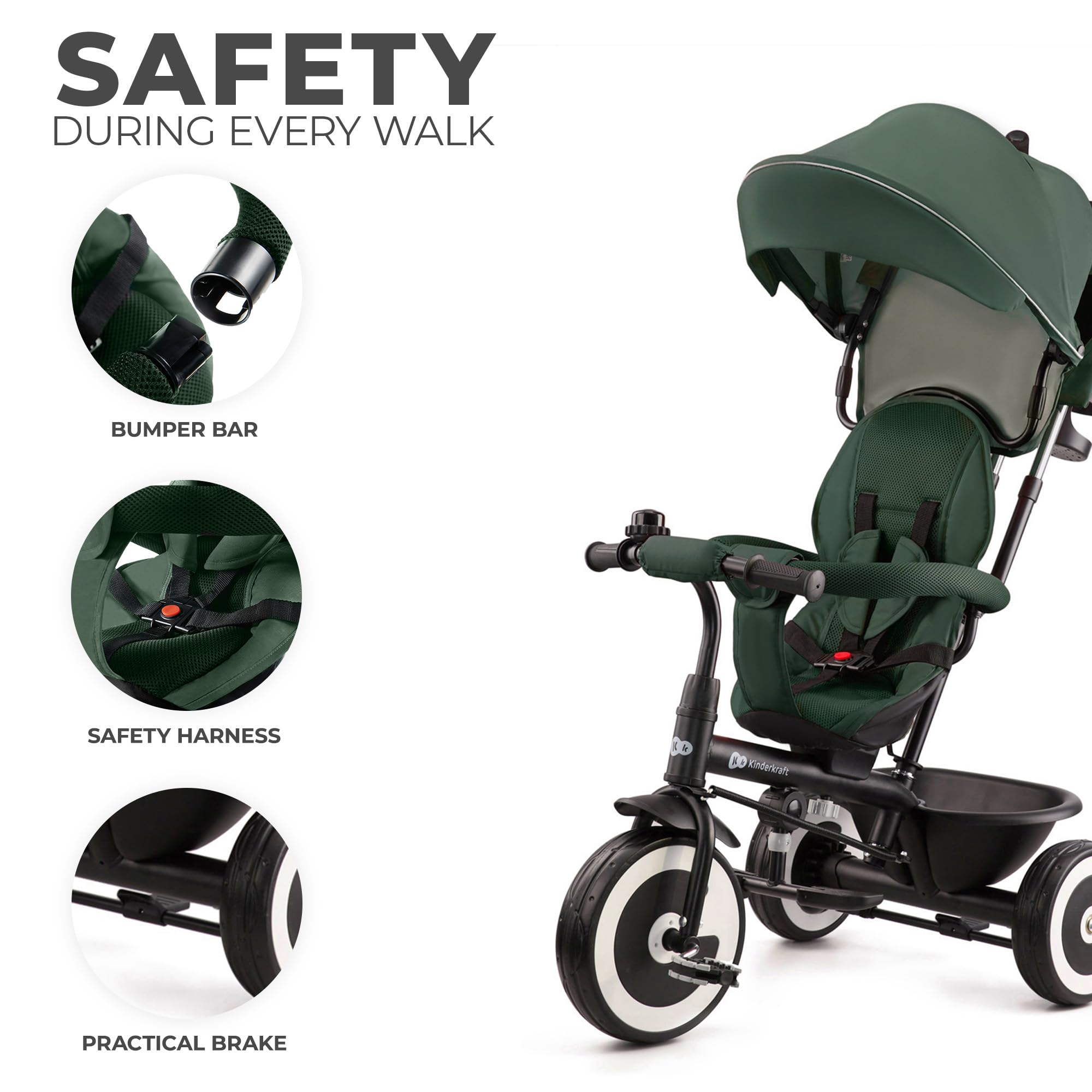 Kinderkraft Aston Tricycle - Swivel Seat, Parent Handle, Free Wheel | 9 Months to 5 Years, Green 6