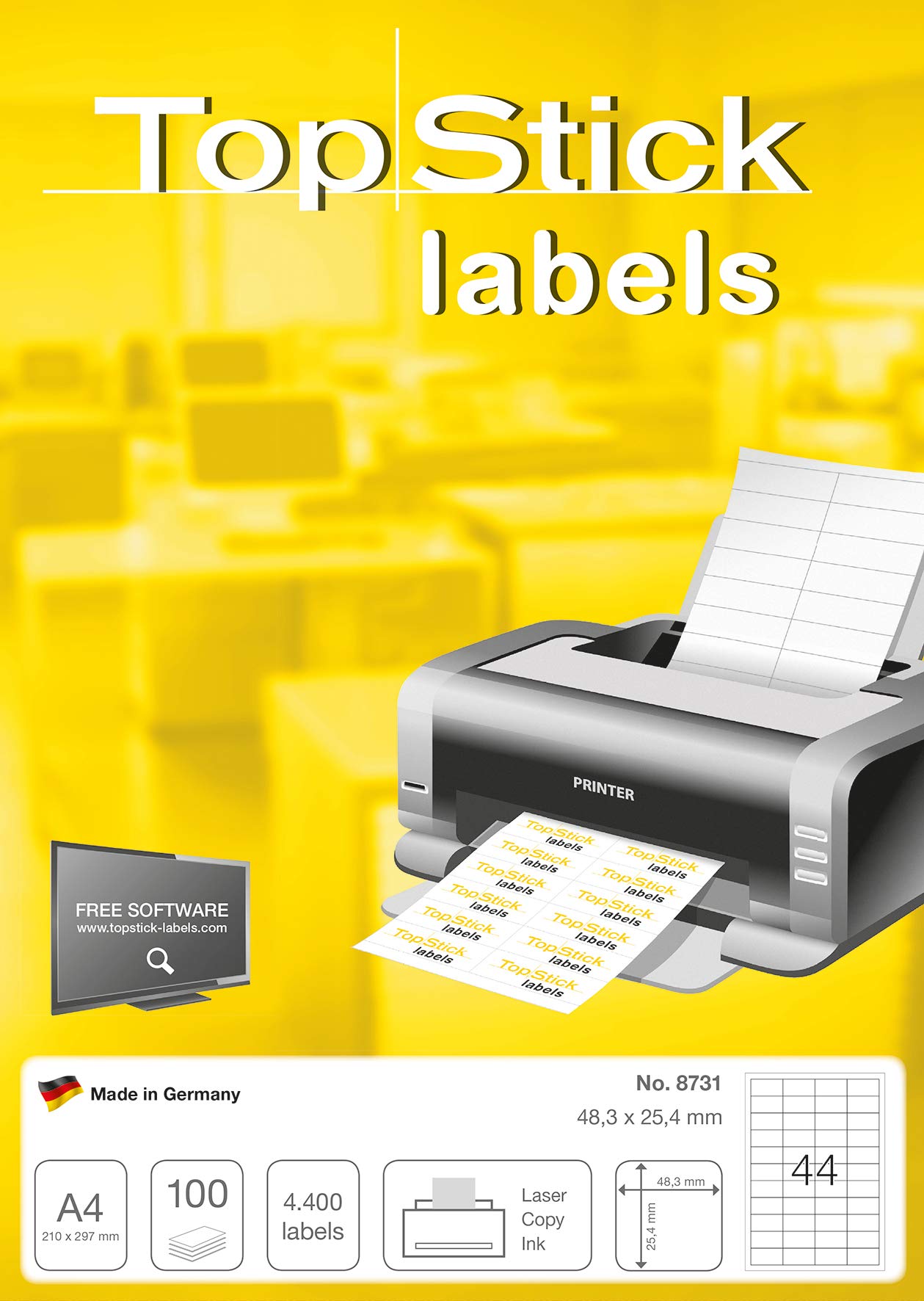 TopStick 8731 Multi-Purpose Labels - 44 Labels/Sheet, 48.3 x 25.4 mm, 100 Sheets | Laser/Inkjet Compatible 3
