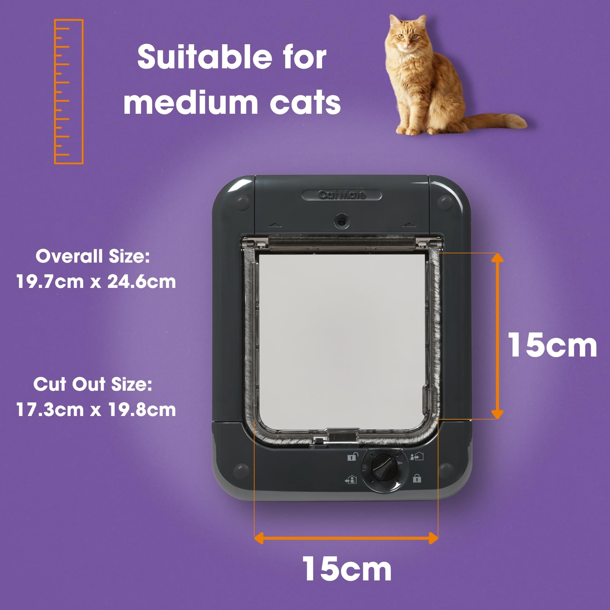 Cat Mate Microchip Activated Cat Flap (360) - Brown Plastic Frame | Up to 30 Cats