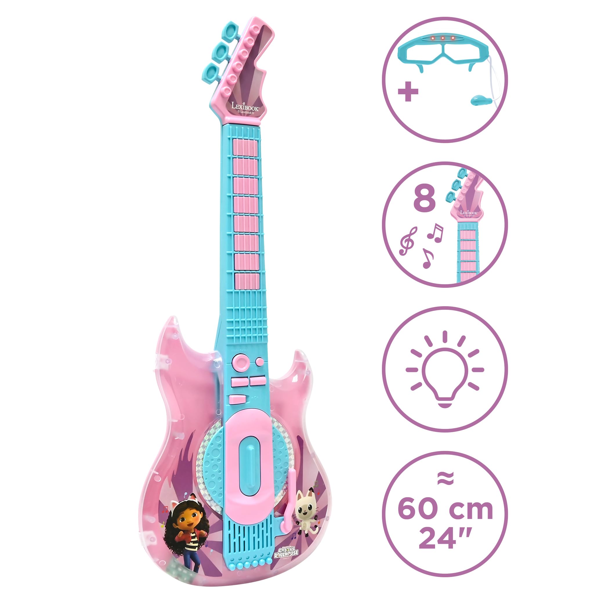 Lexibook Gabby's Dollhouse Electronic Guitar with Microphone & Glasses - Musical Toy for Kids 9