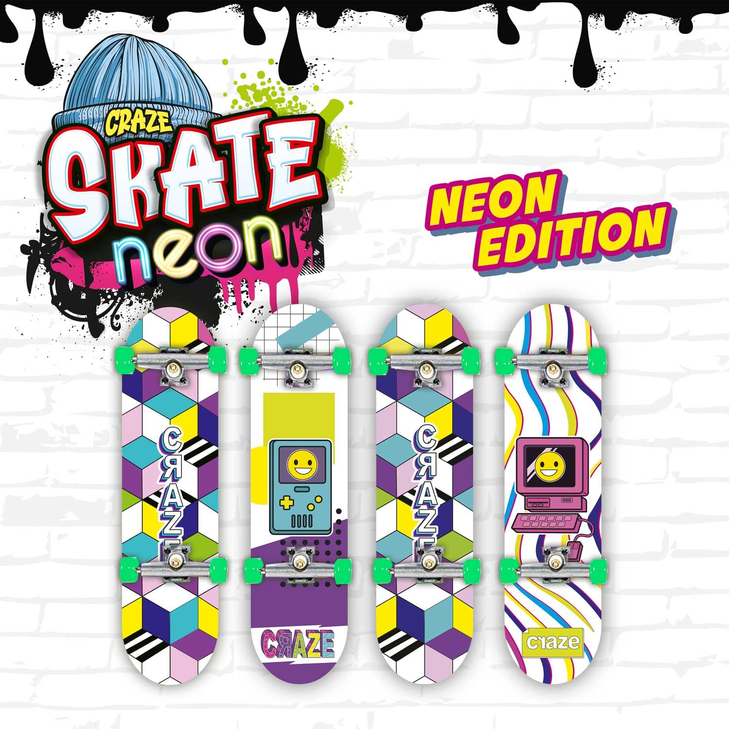 CRAZE SKATE Fingerboard Set Neon Edition Pack of 4 – Mini Skateboards for Tricks 4