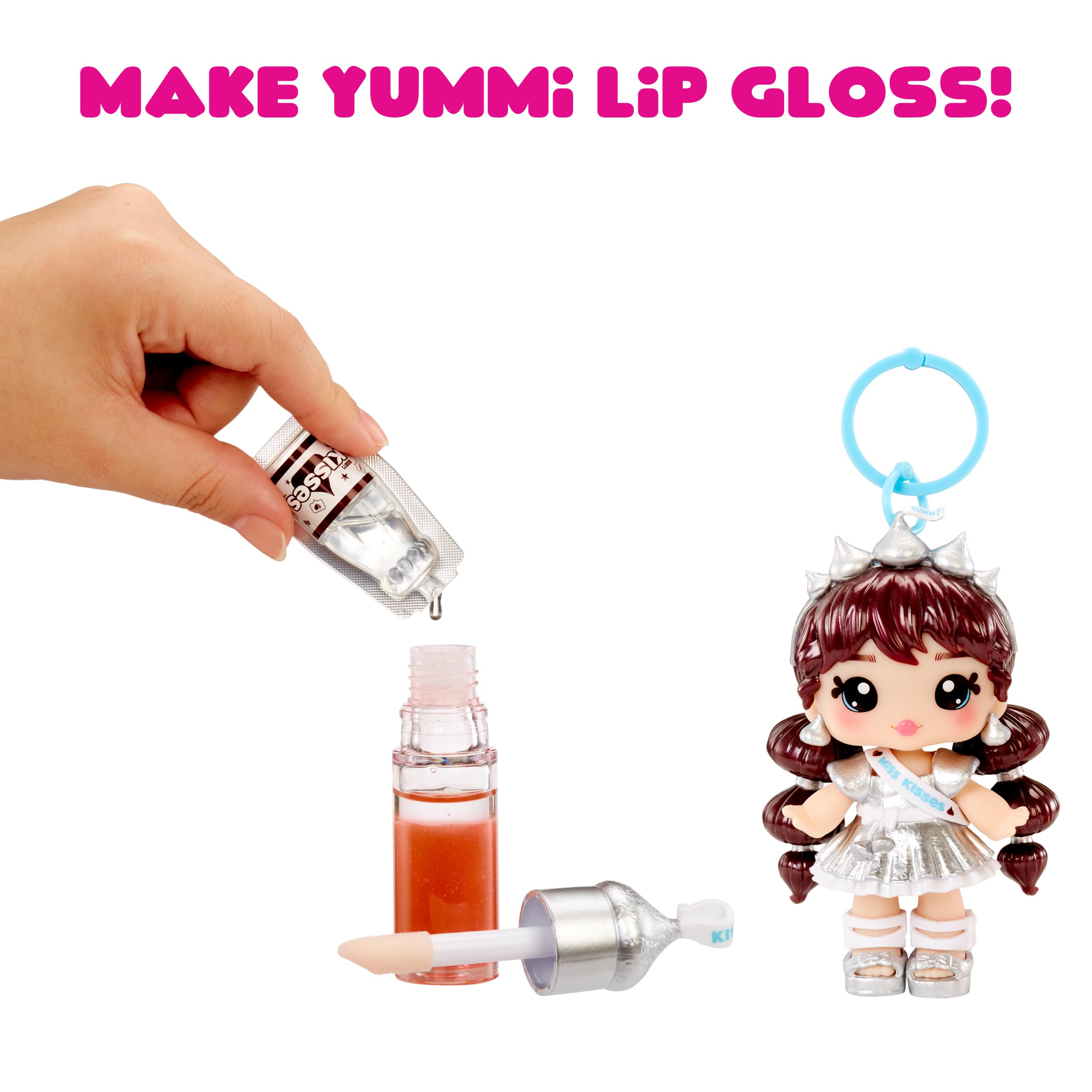 Yummiland x Blow Pop Lip Gloss Doll - Lulu Raspberry DIY Kit with Keychain, Articulated Fashion Doll & Customizable Accessories 3