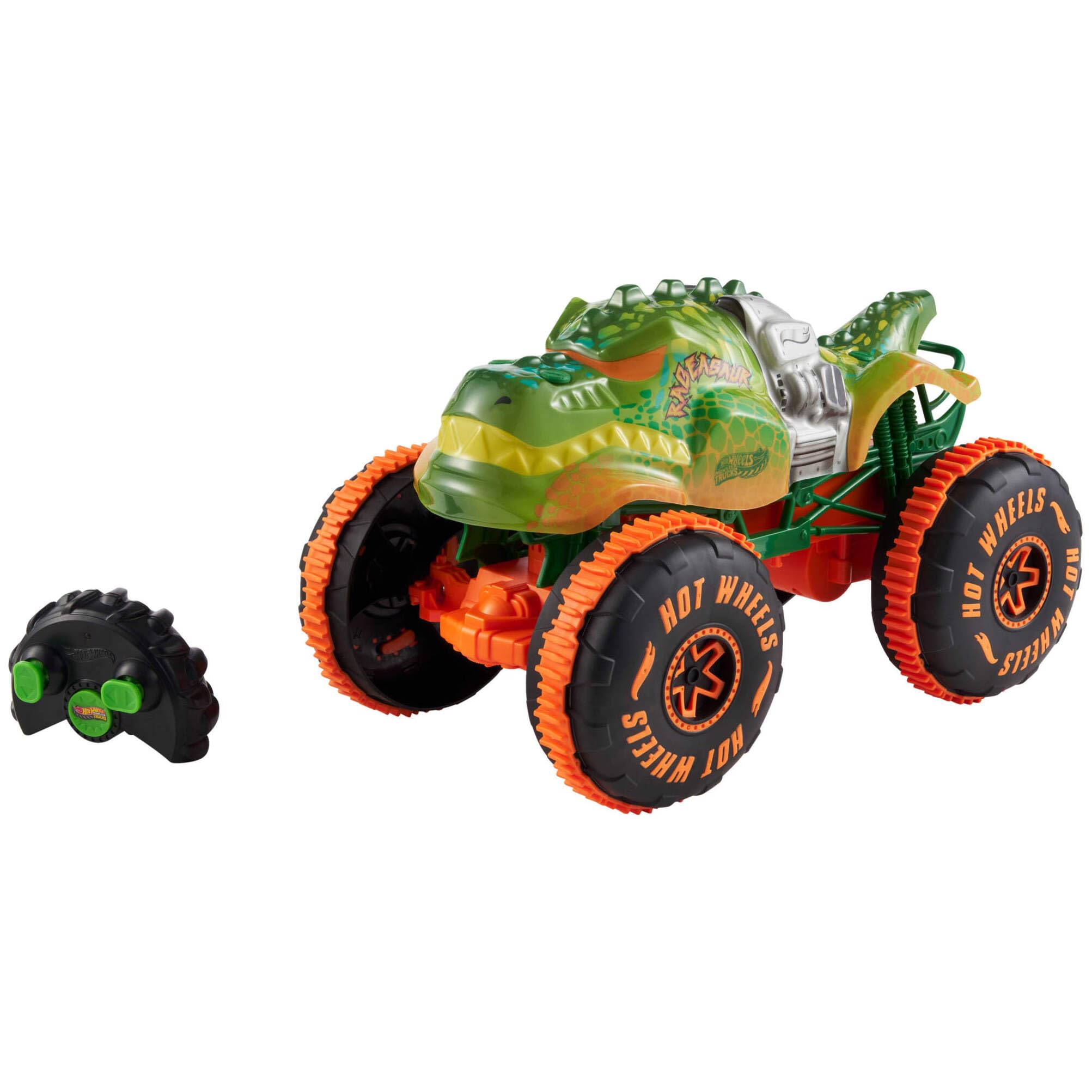 Hot Wheels Monster Trucks RC Rageasaur - 1:15 Scale Remote-Controlled Vehicle with Grip Action Tires & Wheelie Mode