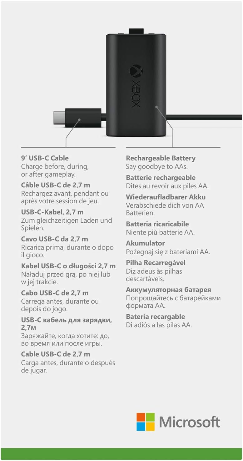Xbox Play and Charge Kit - Rechargeable Battery + USB-C Cable for Xbox Controllers 10
