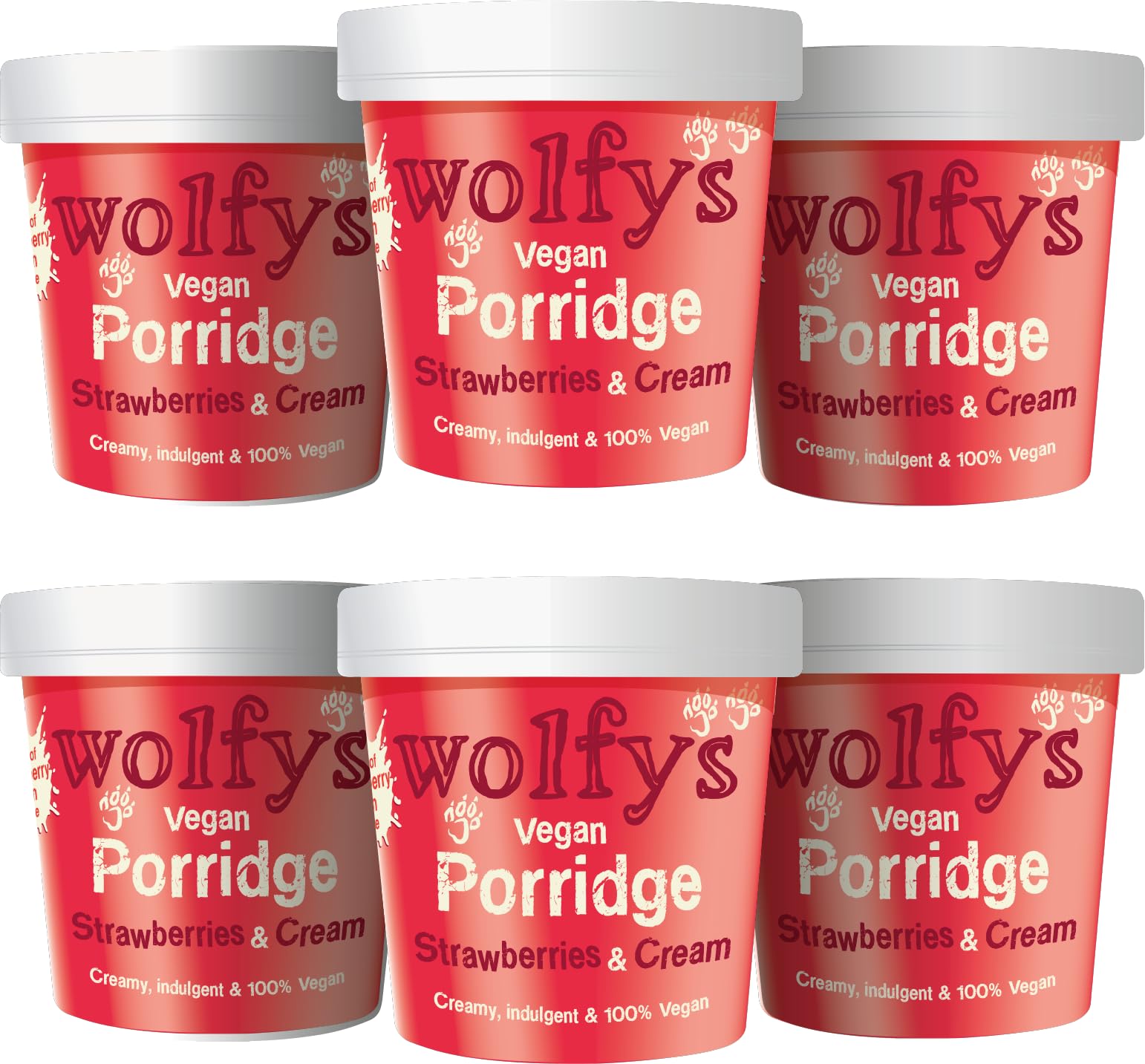 Wolfy's Vegan Strawberries & Cream Porridge - 84g Pot, Source of Fibre | Pack of 6