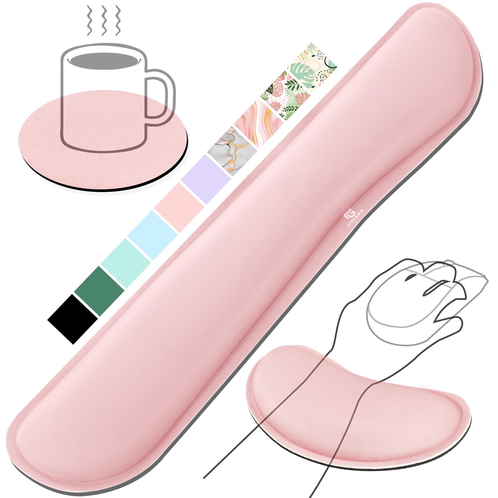 Gimars Upgrade Enlarge Silky Gel Memory Foam Wrist Rest for Keyboard & Mouse | 3CM Thick | Pink