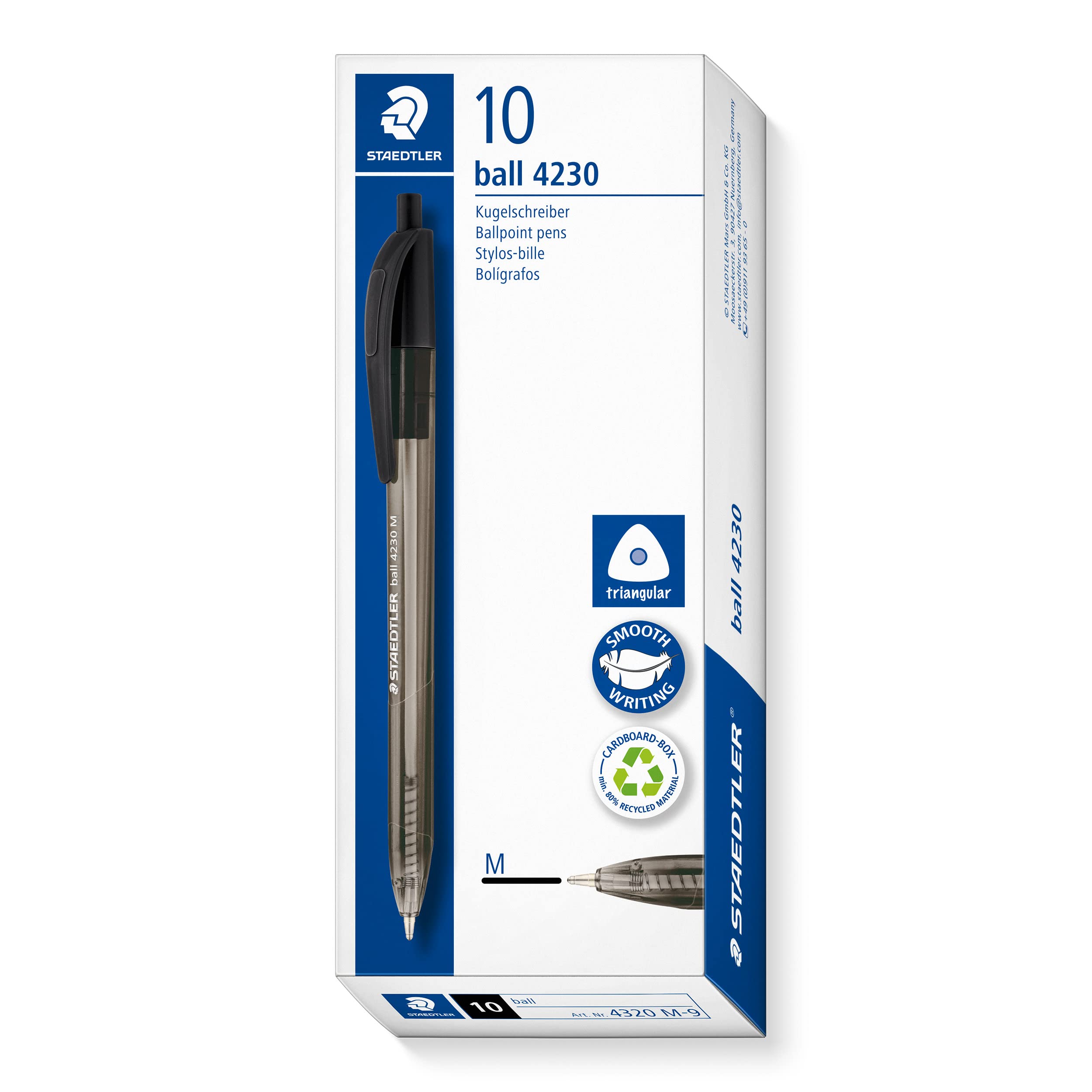 STAEDTLER 4230 M-9 Retractable Ballpoint Pen - Black Ink | 1.0mm Medium Point | Pack of 10