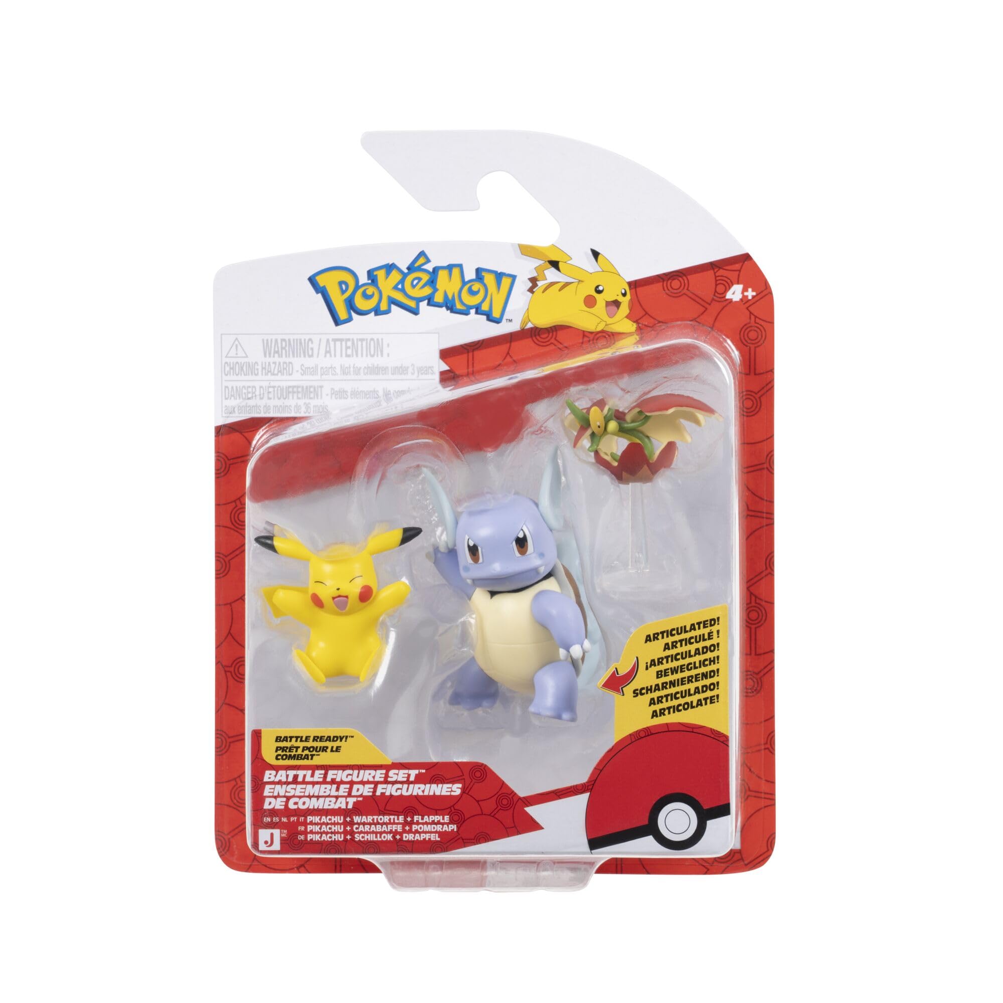 Pokémon Battle Figure 3 Pack - Pikachu, Flapple, & 3-Inch Wartortle | Classic Edition
