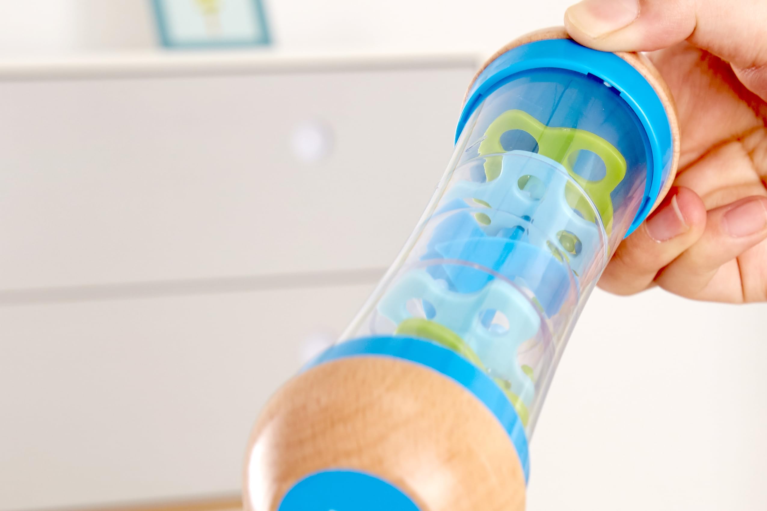 Hape Beaded Raindrops Mini Wooden Musical Shake & Rattle Rainmaker Toy, Blue 8