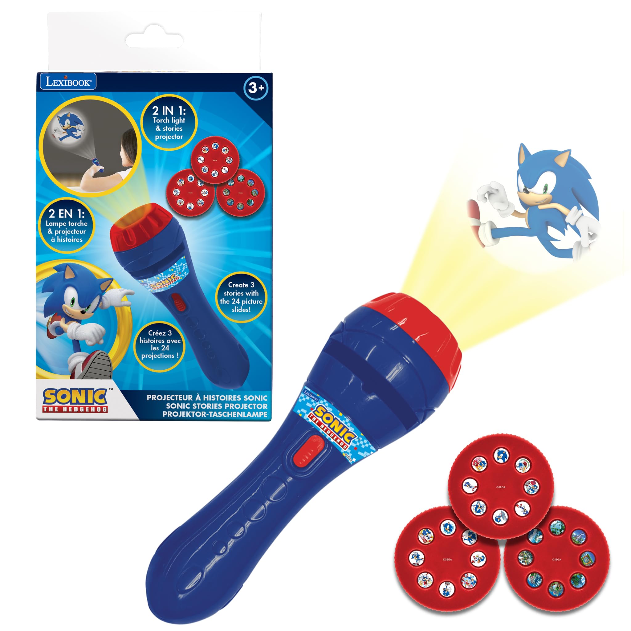 Lexibook SEGA Sonic The Hedgehog Story Projector & Torch Light - 24 Images, 3 Discs, Ages 3+ 1