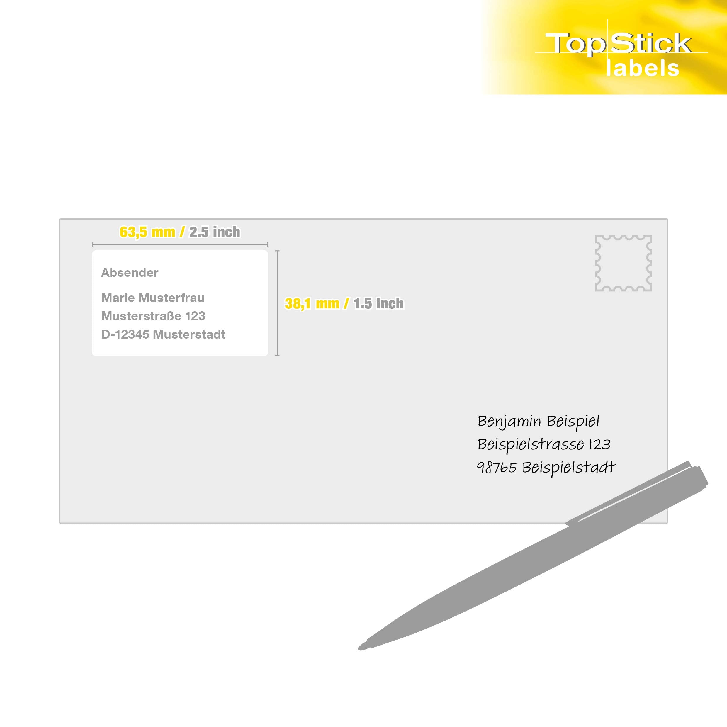 TopStick A4 Self Adhesive Address Labels, 21 Labels Per Sheet, 100 Sheets, 6