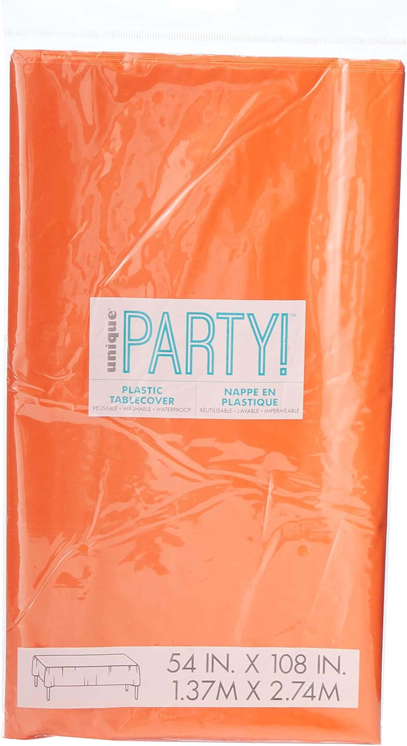 Unique Solid Pumpkin Orange Rectangular Plastic Table Cover (137cm x 274cm) 1