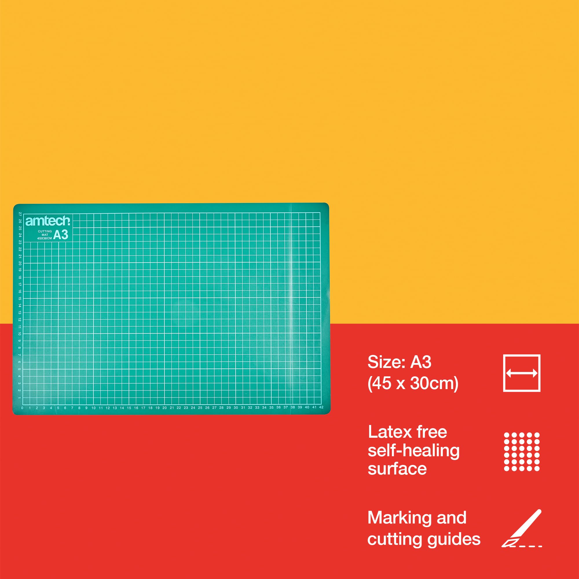 Amtech S0530 A3 Cutting Mat, Craft Cutting Board Non-Slip Surface for Fabric, Craft, Paper,Clear