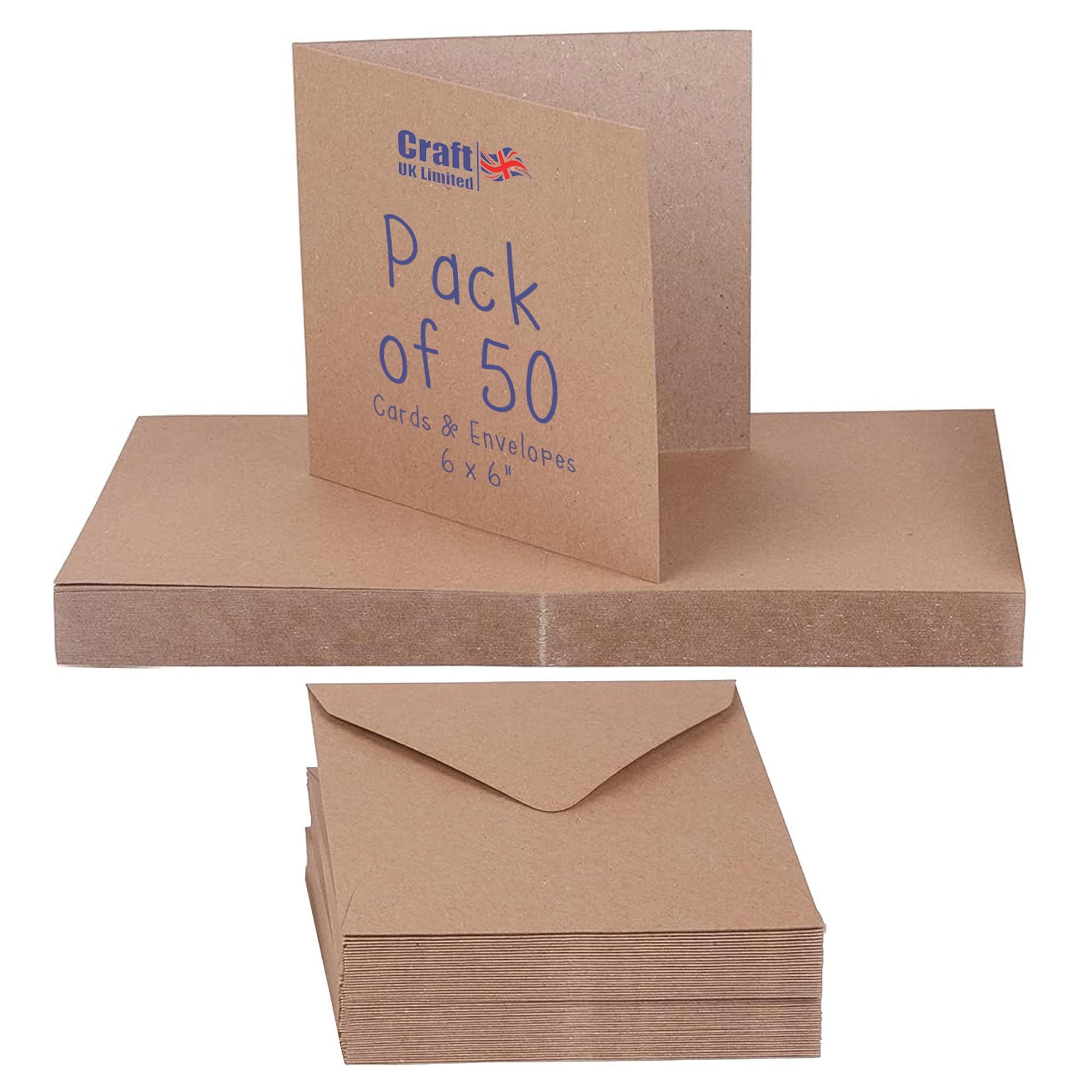 Craft UK Kraft Card and Envelope Pack - 6 x 6 Inch | 50 Count | Ideal for Invitations