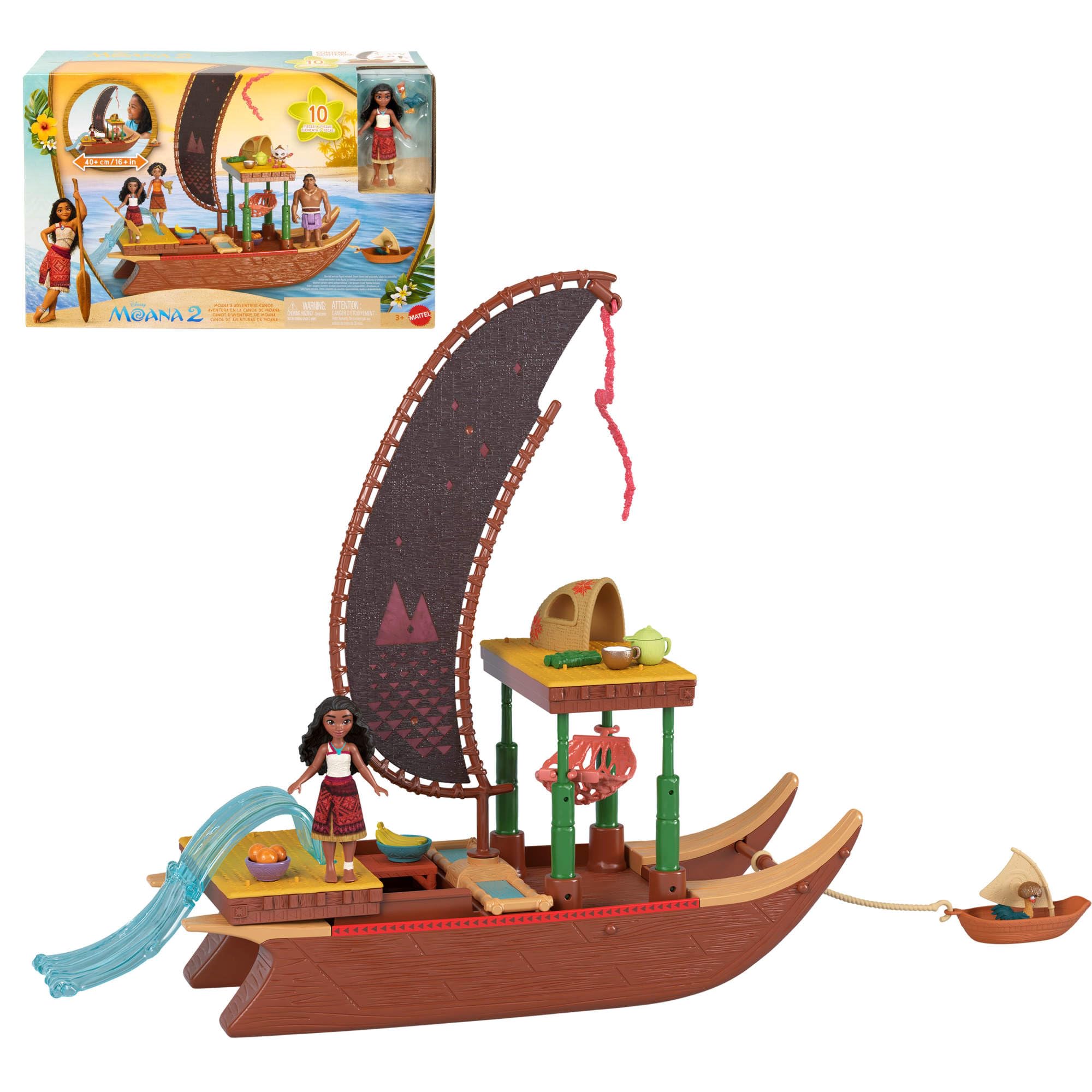 Mattel Disney Moana 2 Adventure Canoe Playset - Floating Playset with Posable Doll & 6 Transforming Areas for Ages 3+ 1