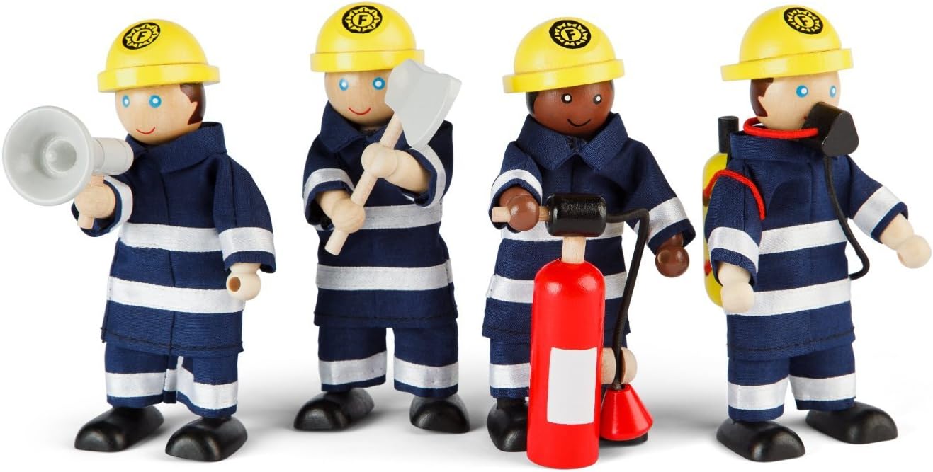 Tidlo Wooden Firefighter Figures Set with Accessories - Poseable Play Figures for Imaginative Rescue Play 1