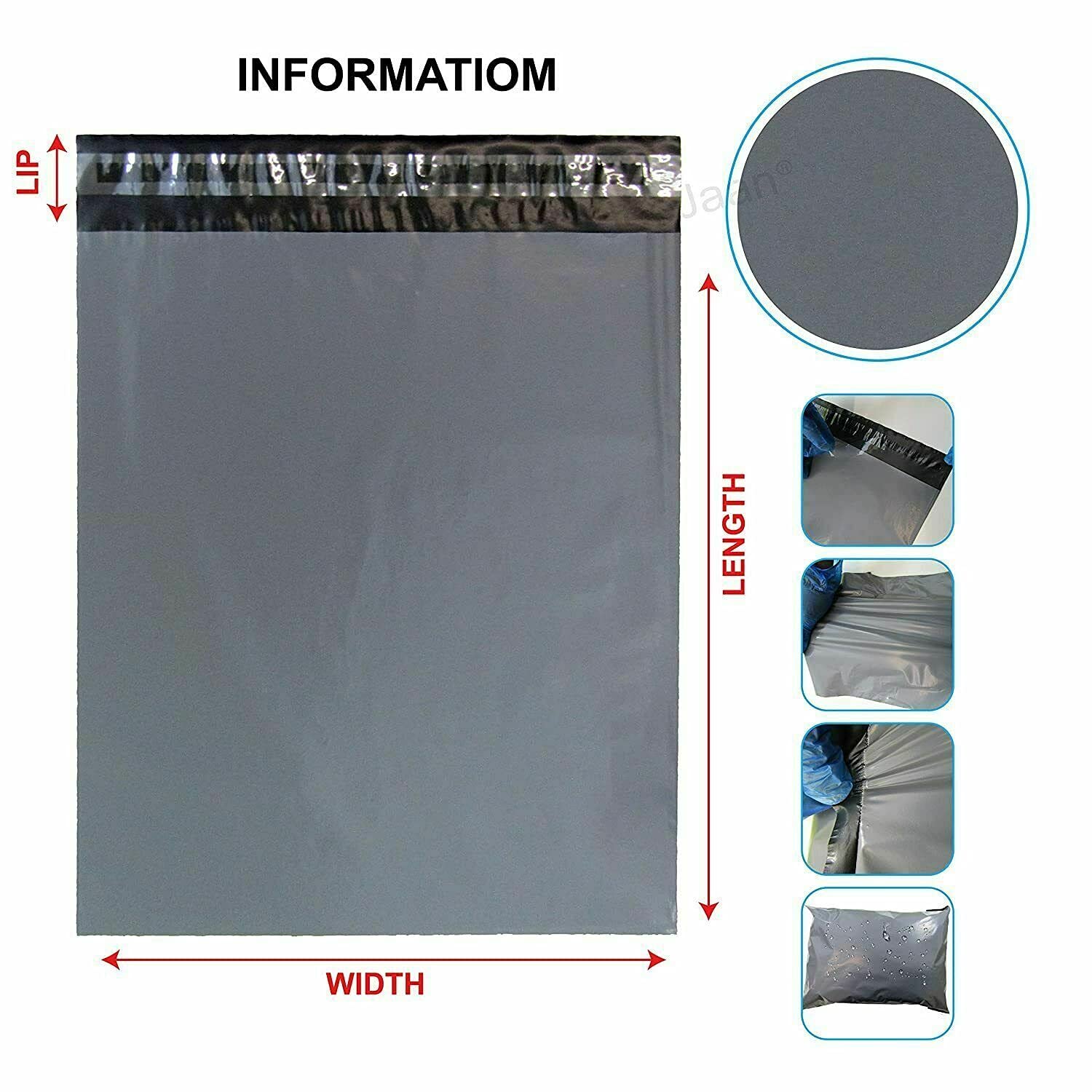 G4GADGET 50 Pack Grey Polyethylene Mailing Postal Bags - 16' x 21' | 50 Micron Thickness 7