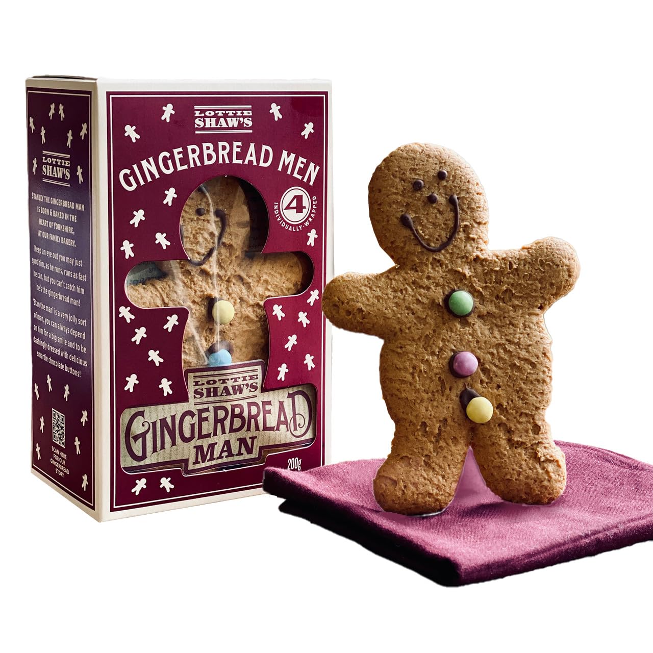 Lottie Shaw's Pack of 4 Individually Wrapped Gingerbread Men with Belgian Chocolate & Smarties 4