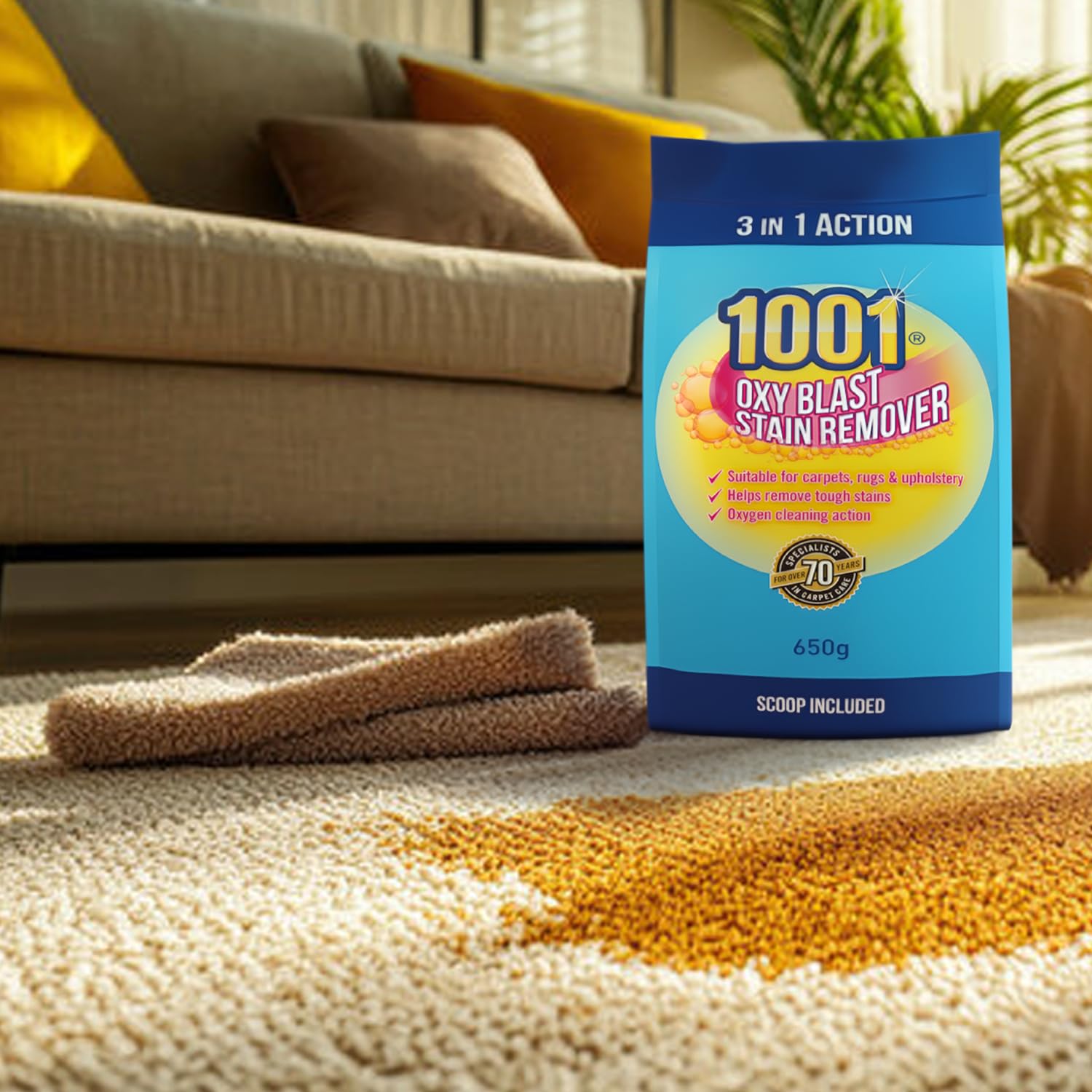1001 Oxyblast 3-in-1 Carpet Stain Remover Powder - Oxygen Cleaning Action | 650g Pack 9