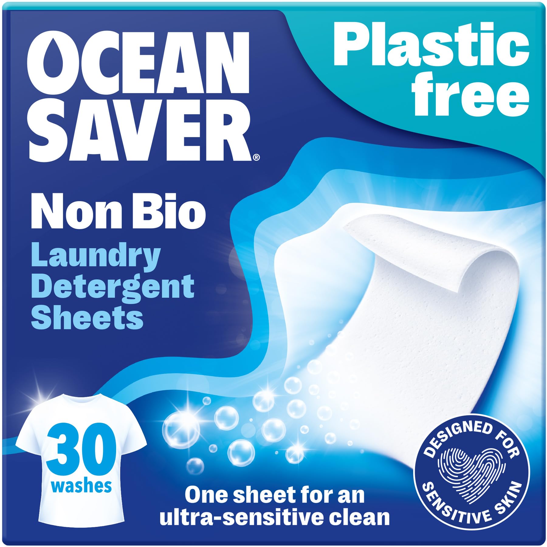 OceanSaver Eco Laundry Detergent Sheets - Non-Bio, Ocean Friendly Formula | Ocean Fresh Linen Scent