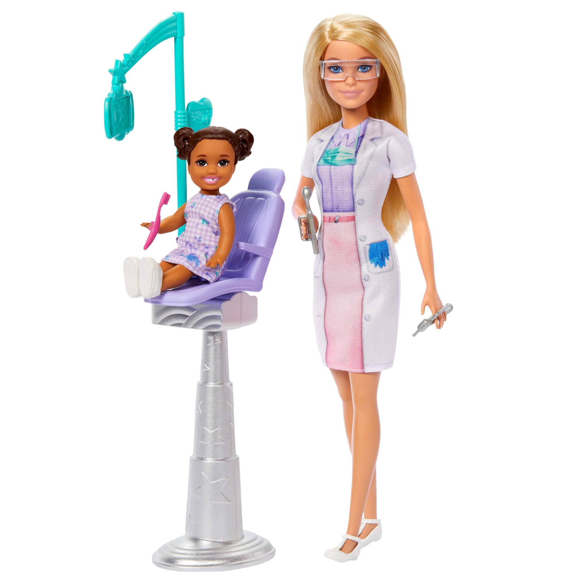 Barbie Dentist Doll Playset - Blonde Fashion Doll with Blue Dress, Lab Coat & Dental Accessories for Kids 3+