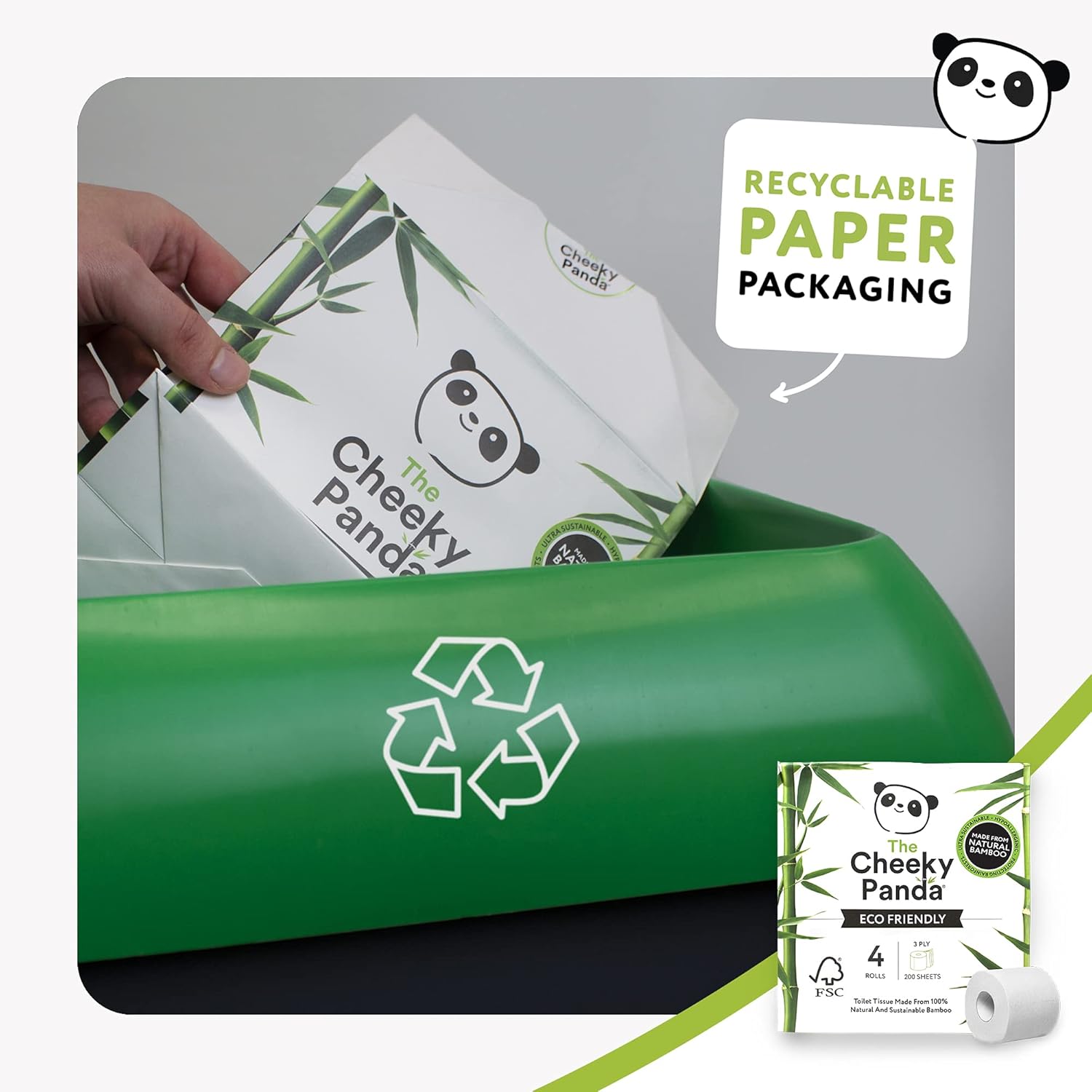 The Cheeky Panda - Bamboo Toilet Tissue Paper (Pack of 4 Rolls, 3-Ply, 200 Sheets) 3