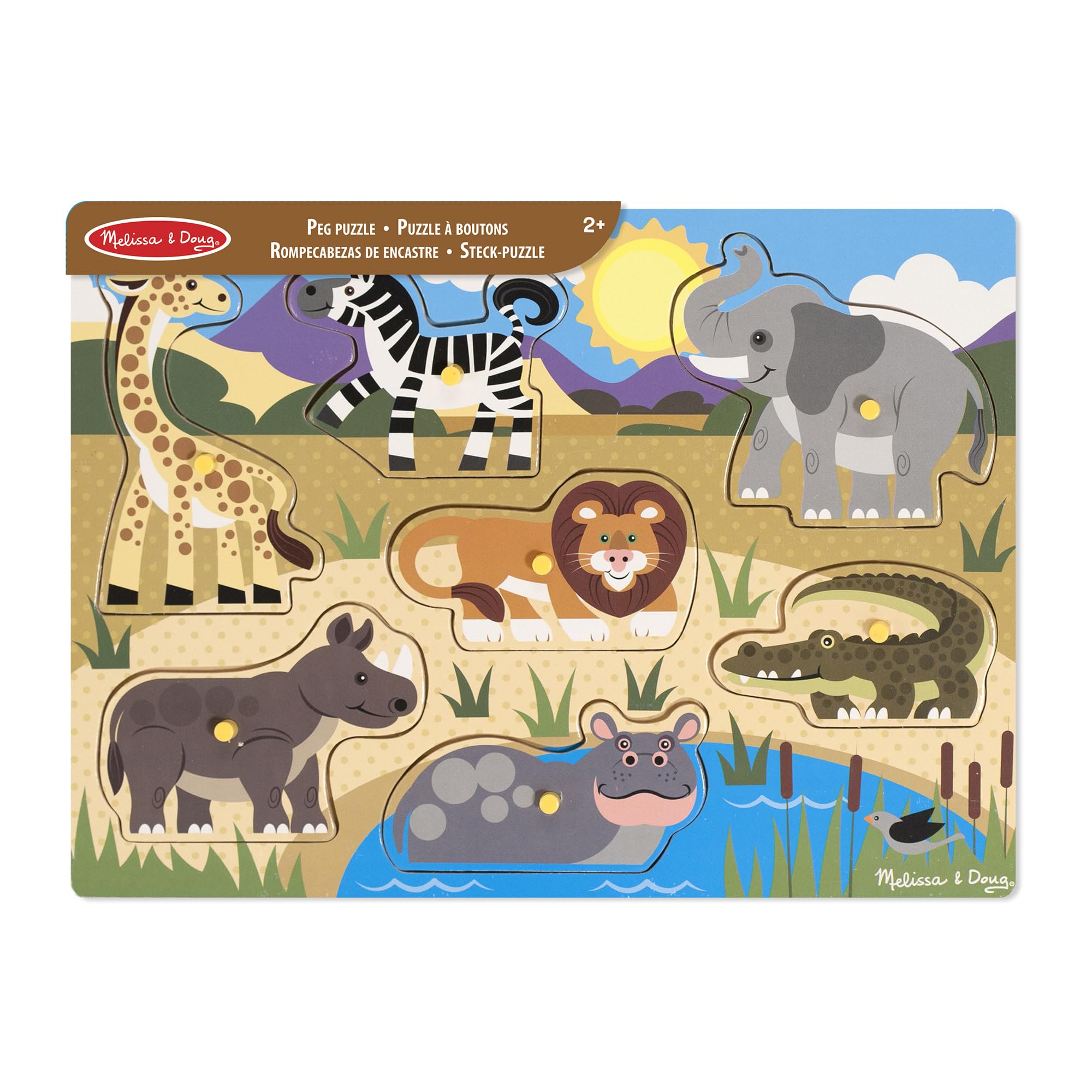 Melissa & Doug Safari Wooden Peg Puzzle - 7 Pieces | Ages 2-4 Years | Wood 3