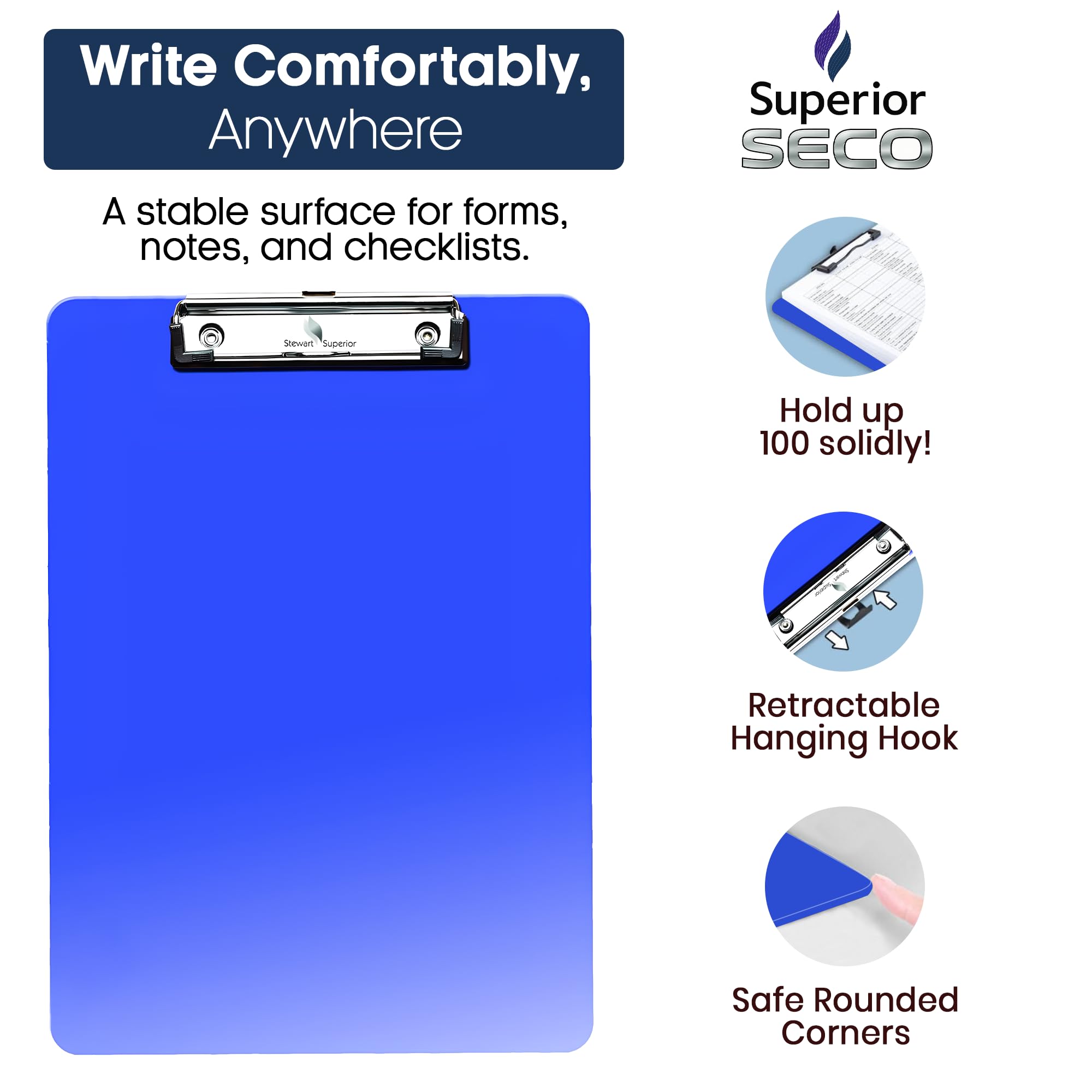 SECO A4 Translucent Blue Clipboard - Durable PVC | Heavy Duty Clip | Holds up to 50 Sheets