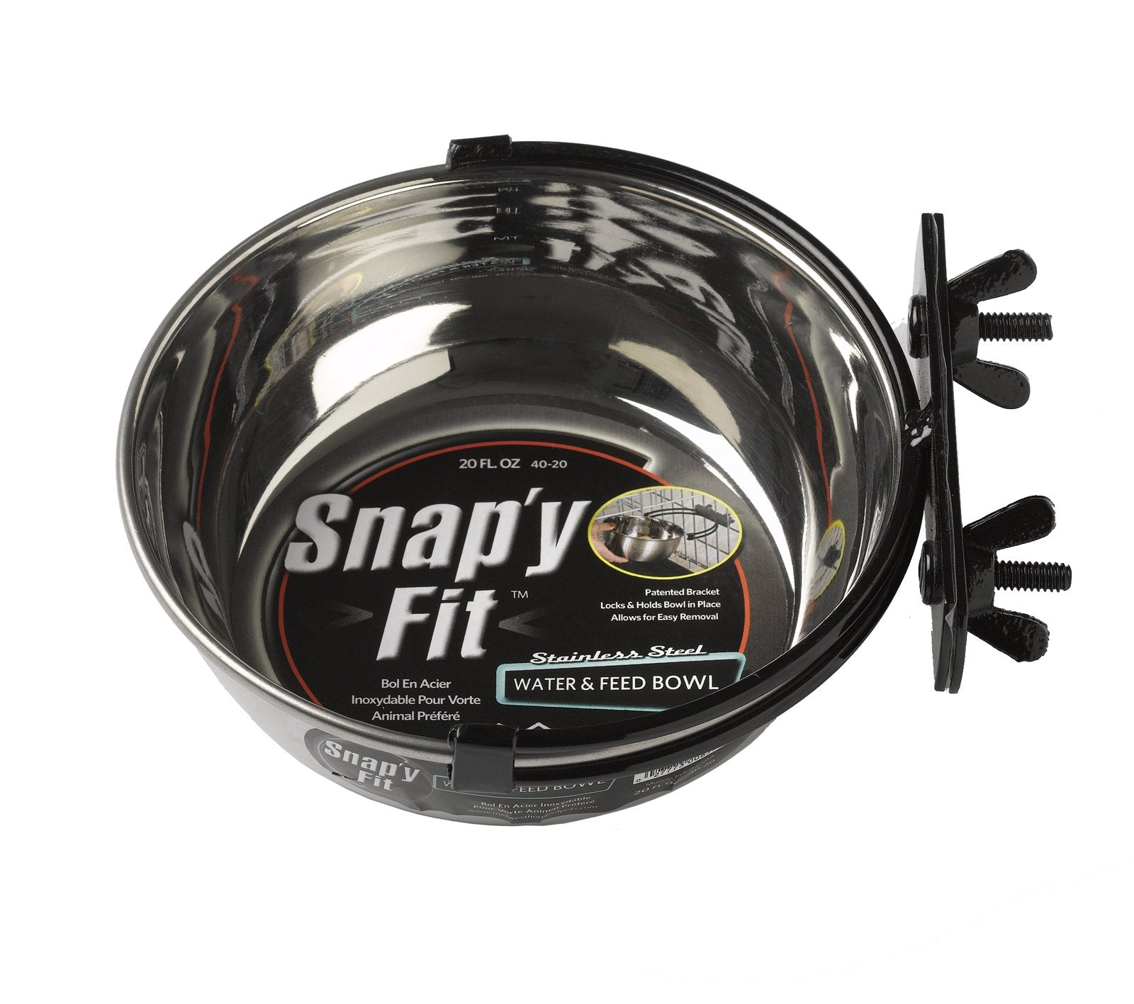 MidWest Homes for Pets Snap'y Fit Stainless Steel Bowl - Spill Proof | 20 oz Capacity | Attaches to Crate