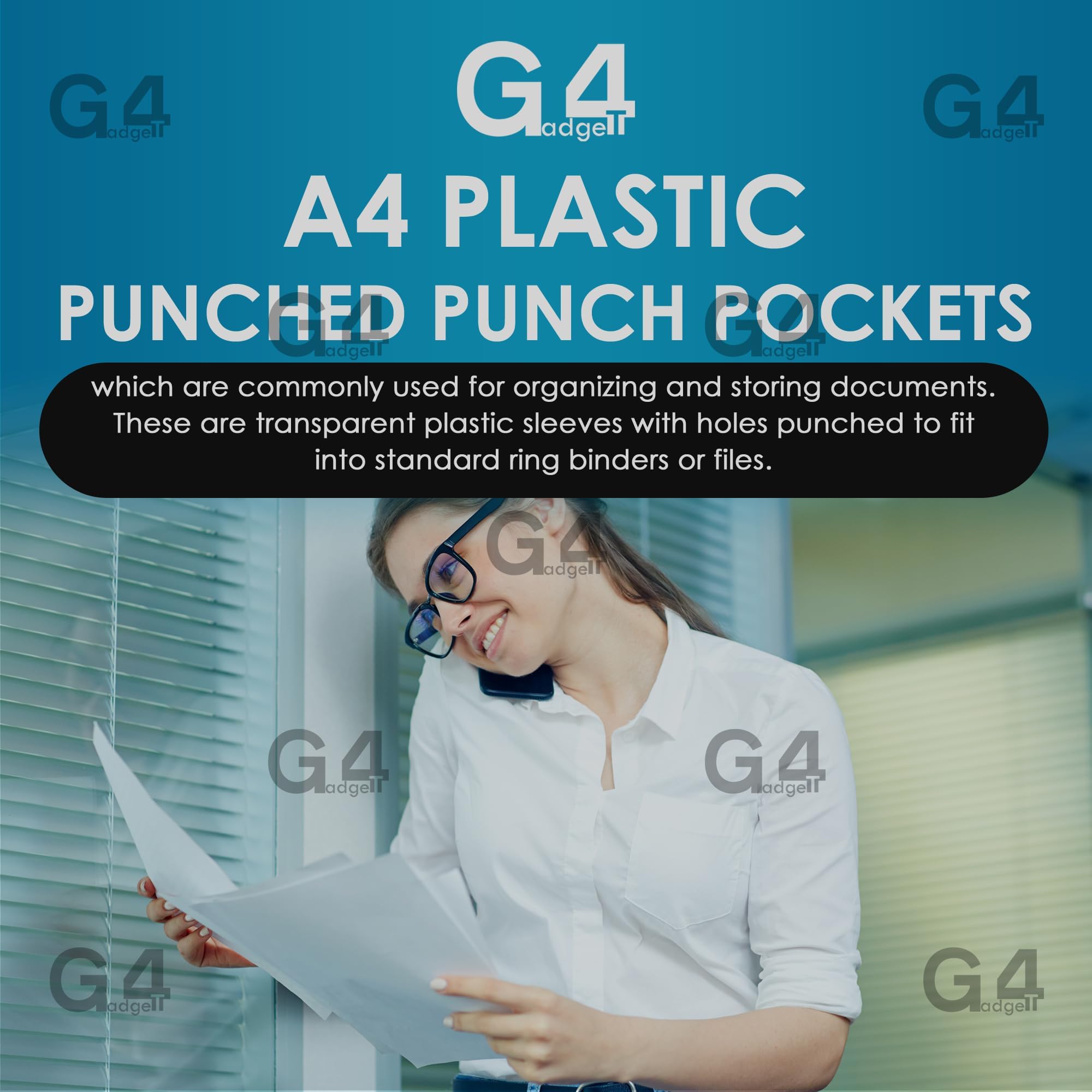 G4GADGET A4 Punched Pockets - 100 Pack | 30-35 Micron Polypropylene | Clear Frost Finish 4