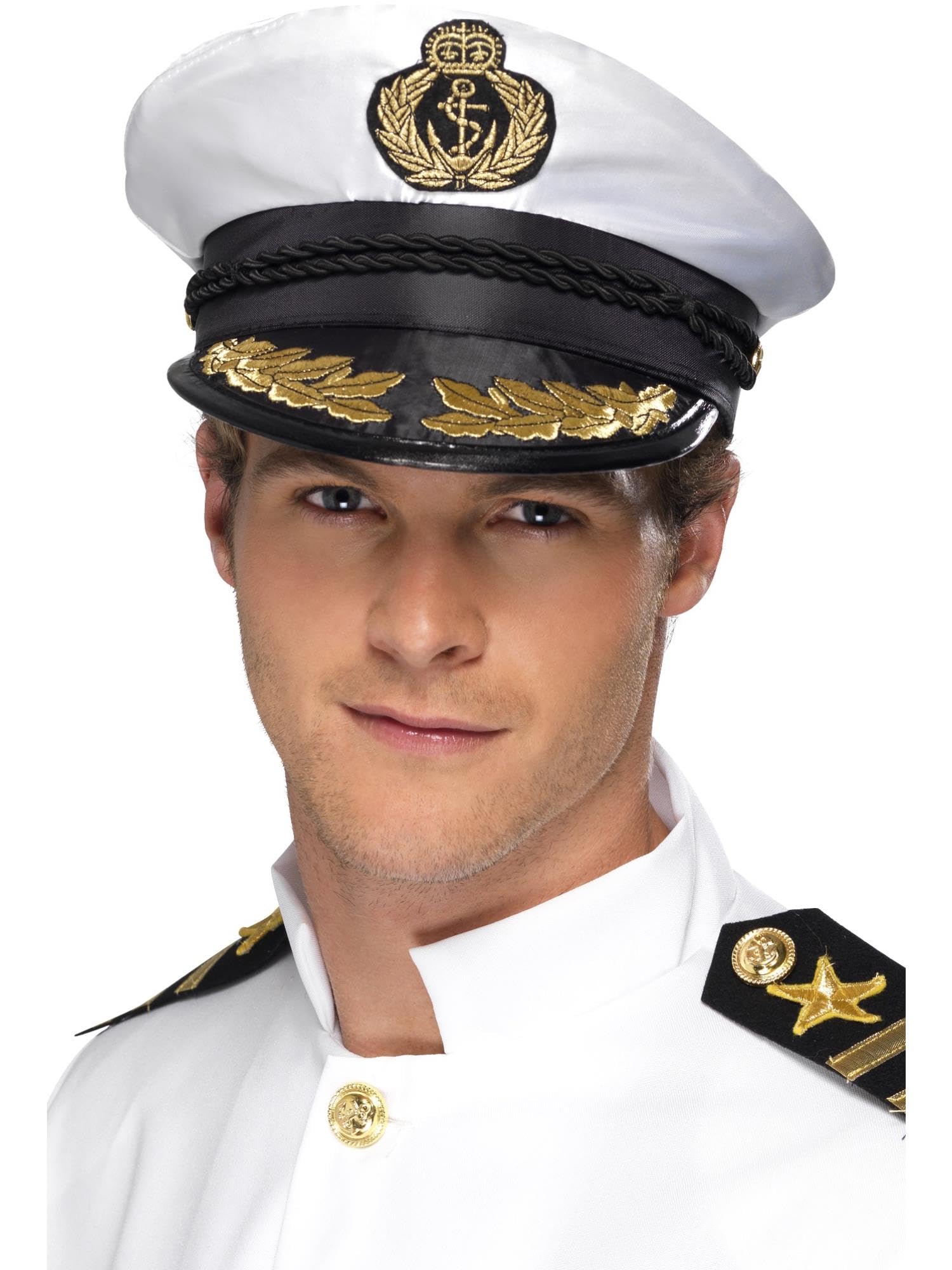 Smiffys Captain Cap White with Golden Detail