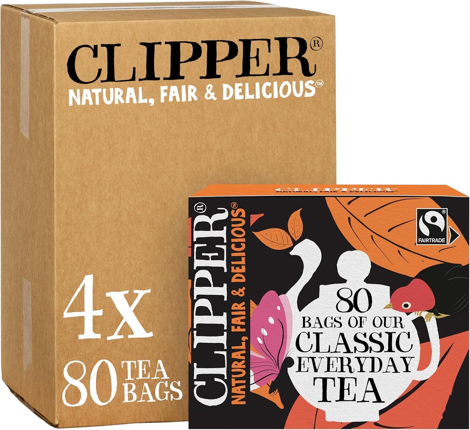 Clipper Natural, Fair & Delicious Everyday Fairtrade Black Tea Bags - 320 Count (4 x 80 Pack) | Compostable