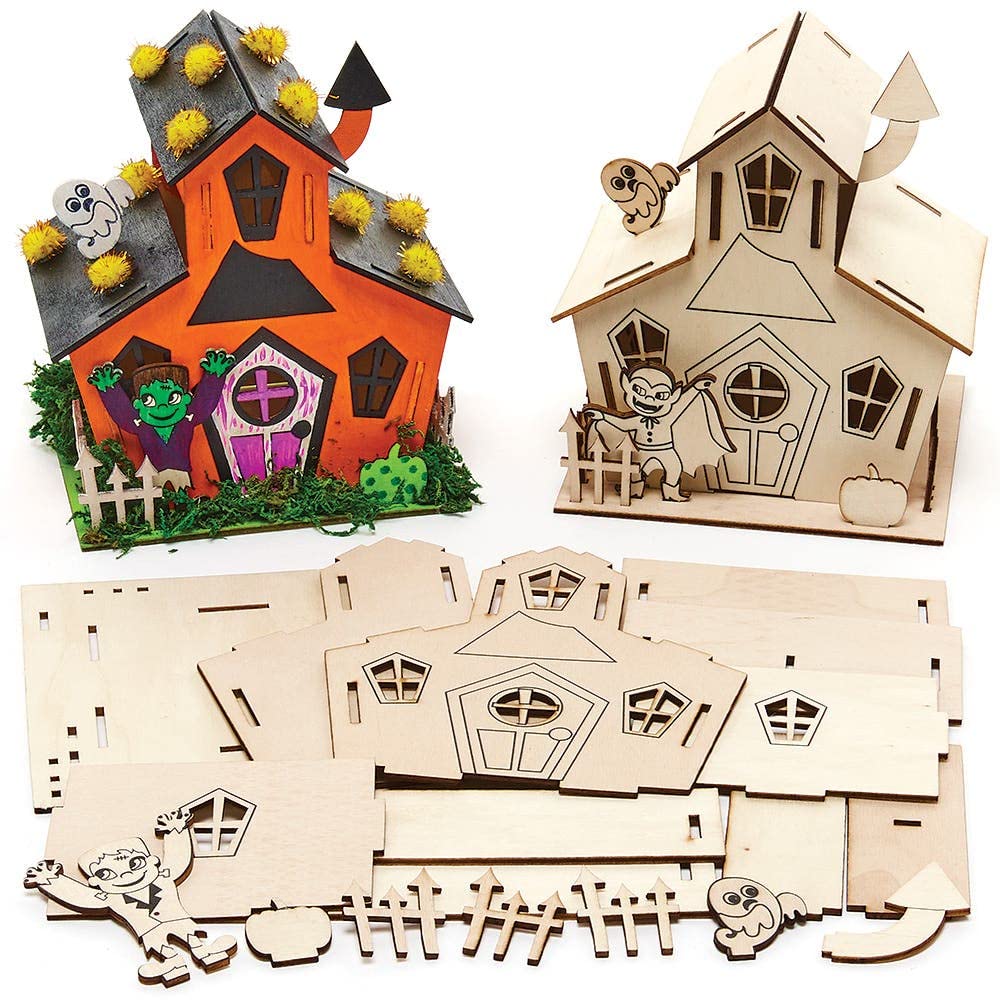 Baker Ross FX184 Haunted House Wooden Craft Kit - Pack of 2, Halloween Decoration 1