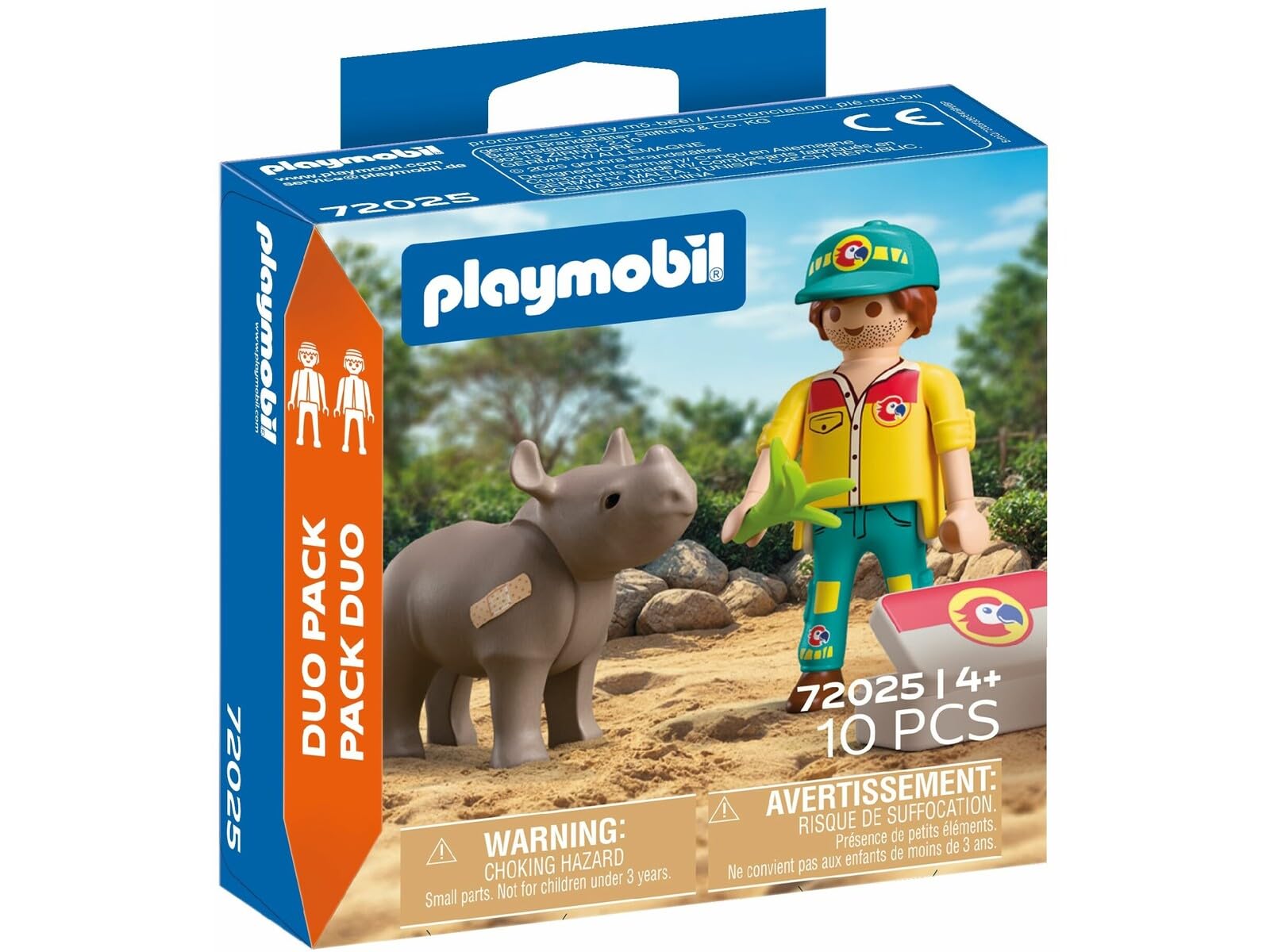 Playmobil DuoPack Ranger with Rhino - Wildlife Rescue Playset | Ages 4+ | Unisex Children