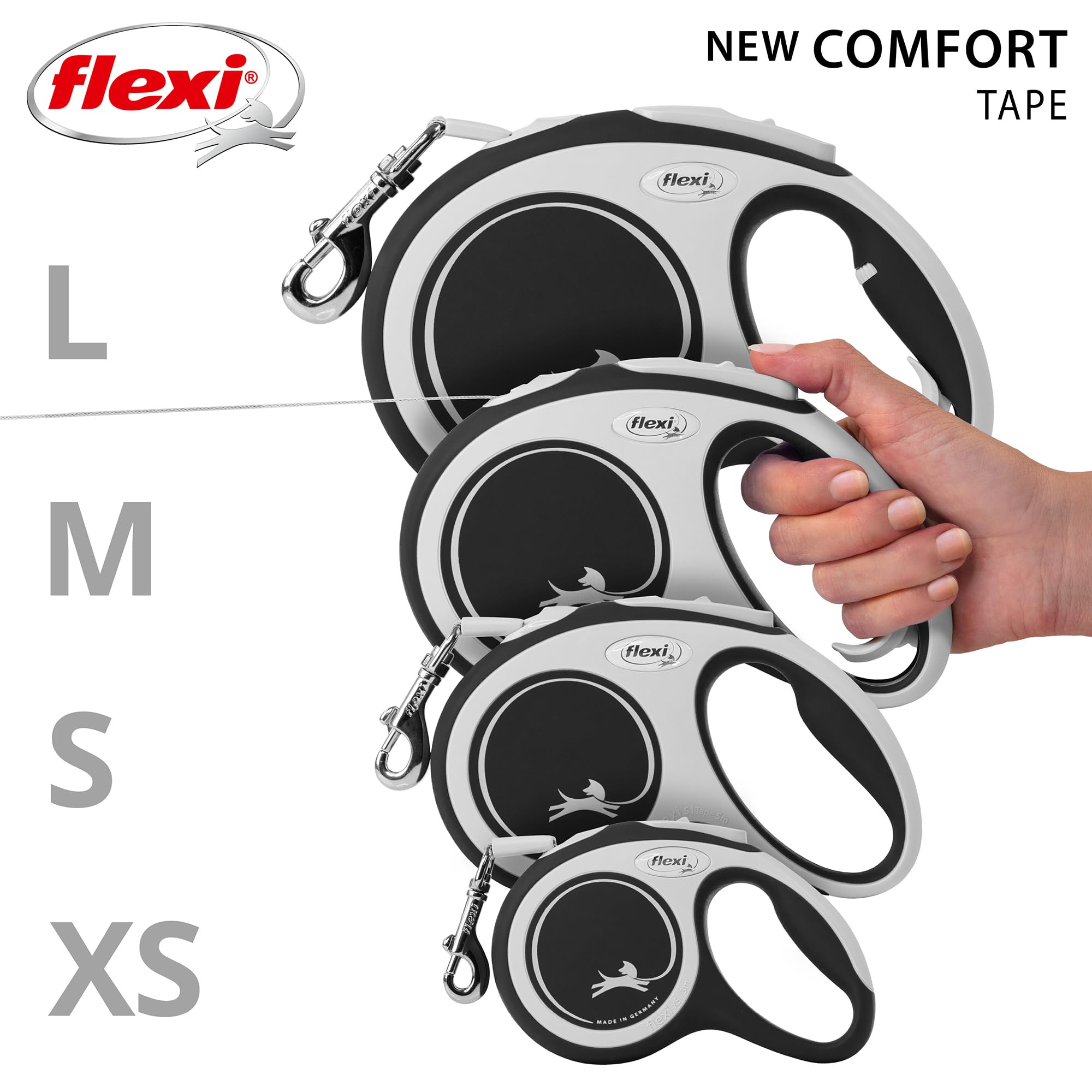 flexi New Comfort S Retractable Dog Leash | 5m Tape | Up to 15kg | Grey & Black 5