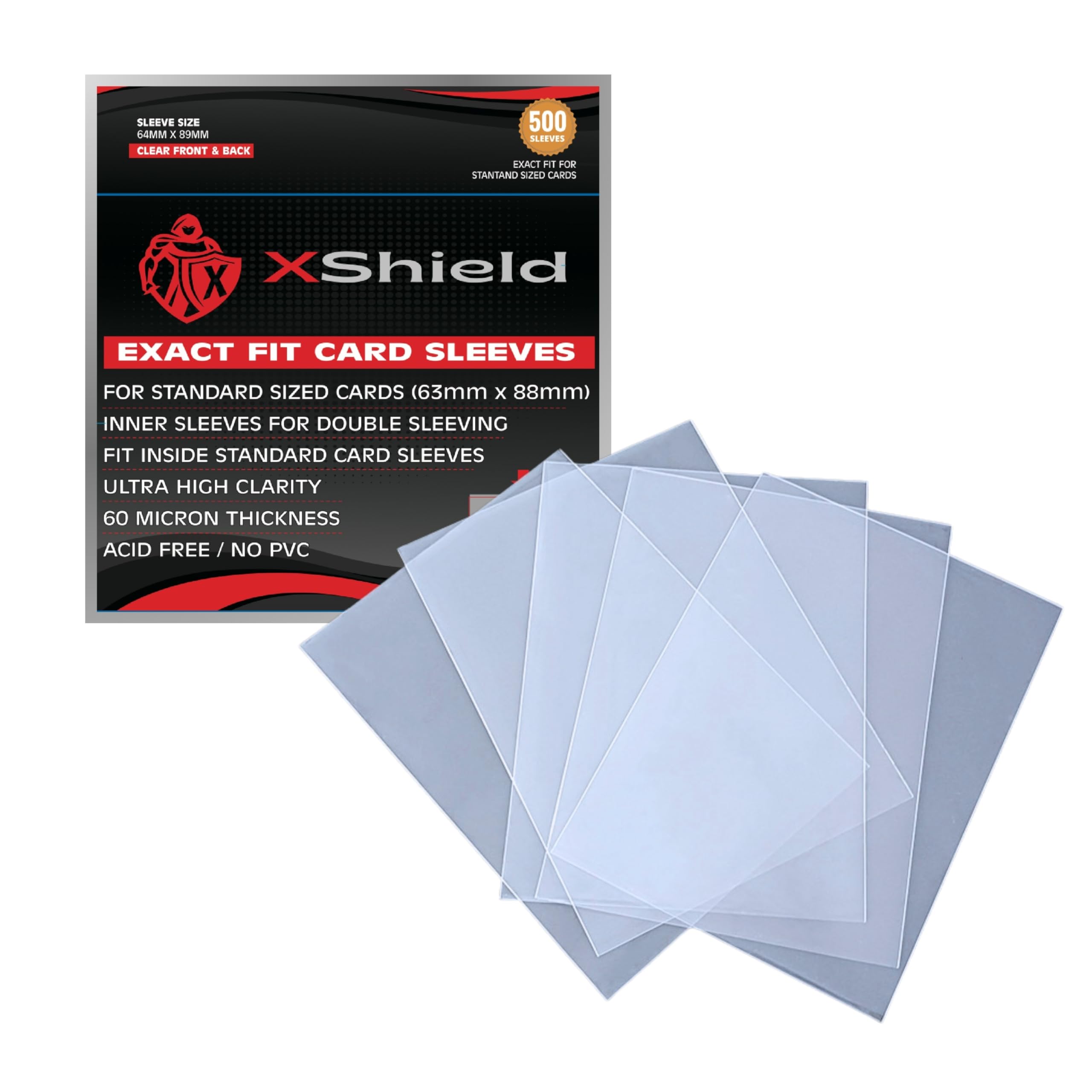 XShield Exact Fit Trading Card Sleeves - 500 Pack, 60 Micron Polypropylene, Crystal Clear 1